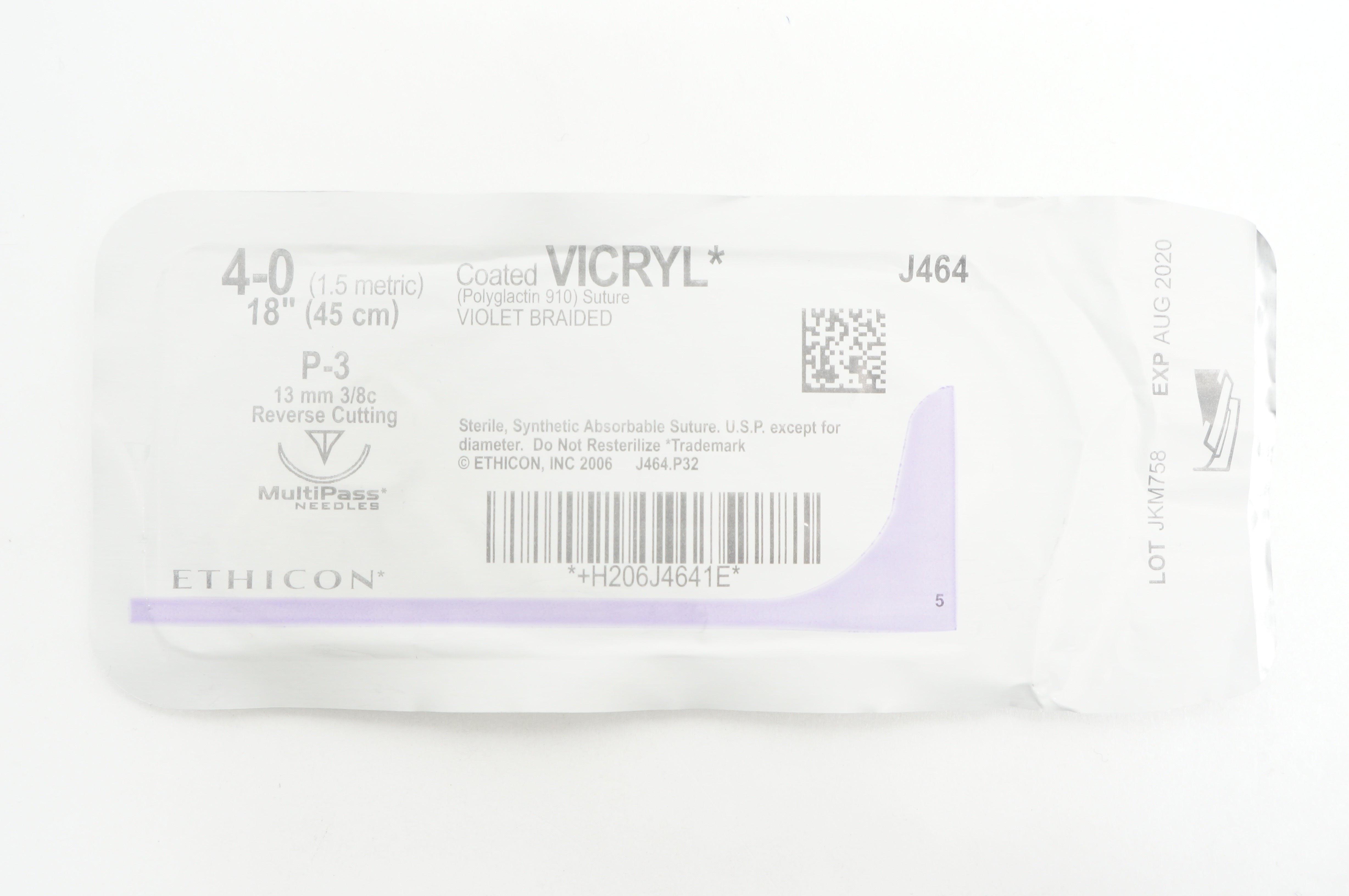 Ethicon J464 4-0 Coated VICRYL P-3 13mm 3/8c Reverse Cutting, 18inch (x)