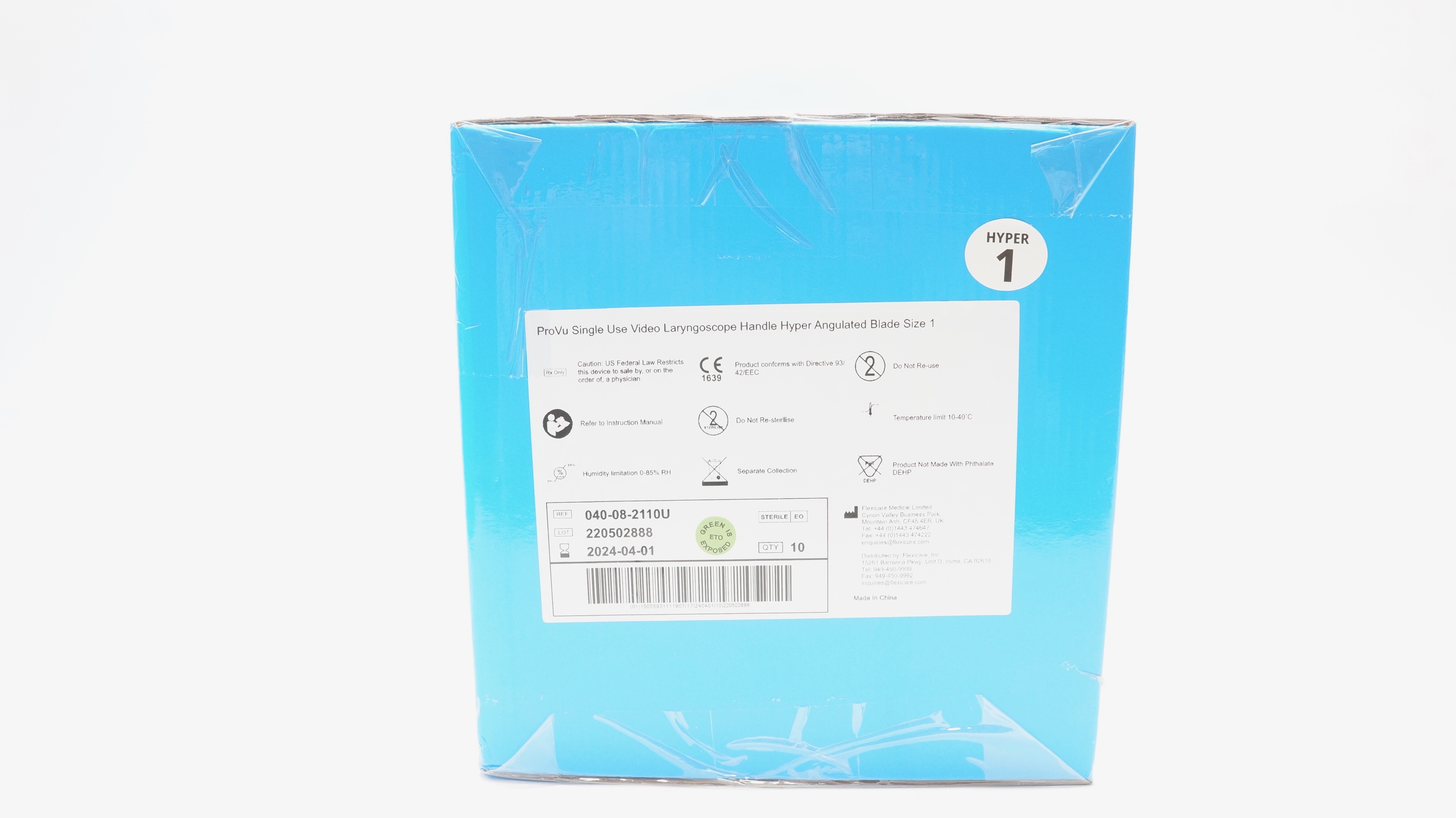 Flexicare 040-08-2110U ProVu Video Laryngoscope Handle, Size 1 (x) - Box of 10