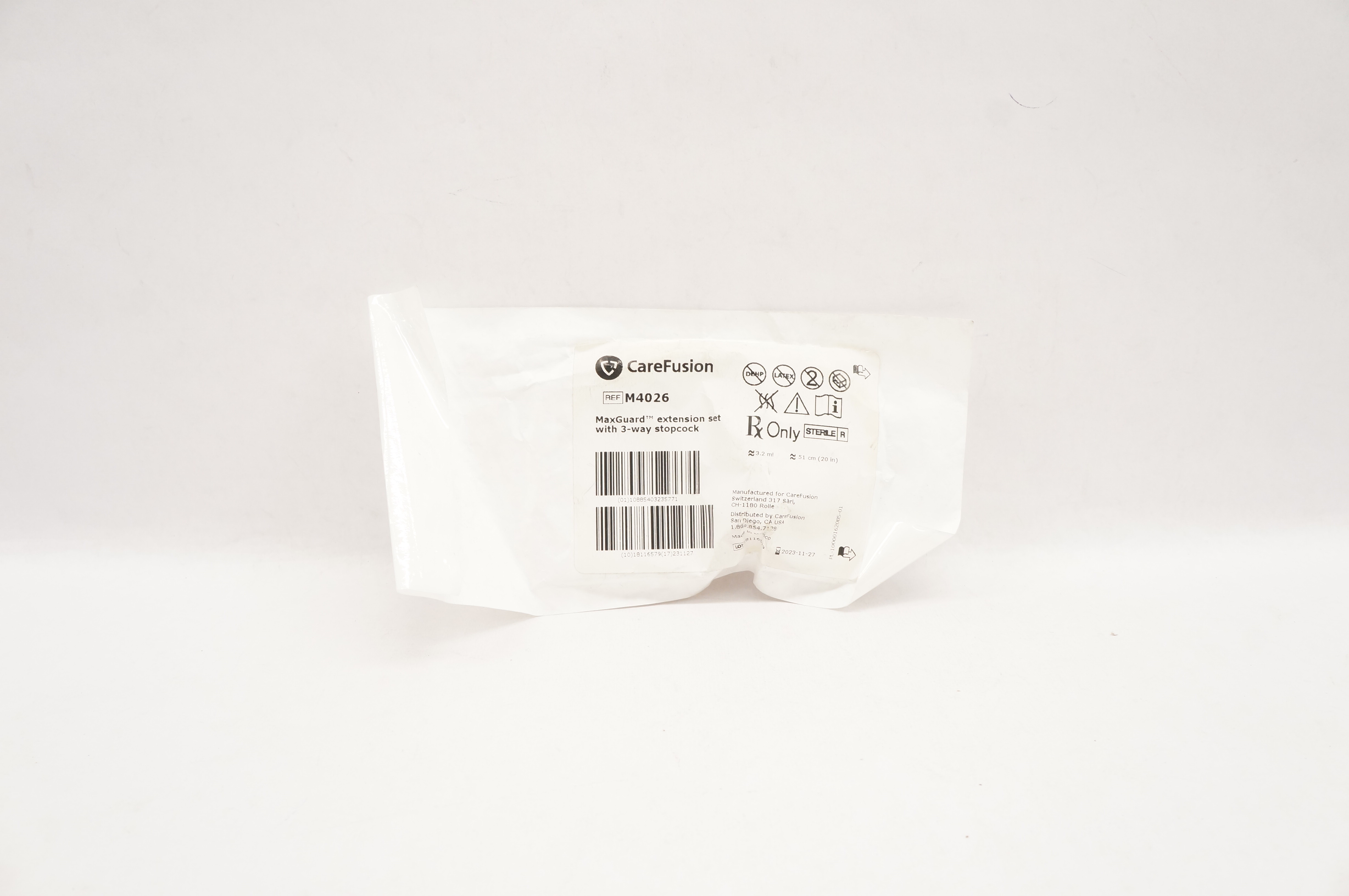 CareFusion M4026 MaxGuard Extension Set with 3-Way Stopcock 20inch