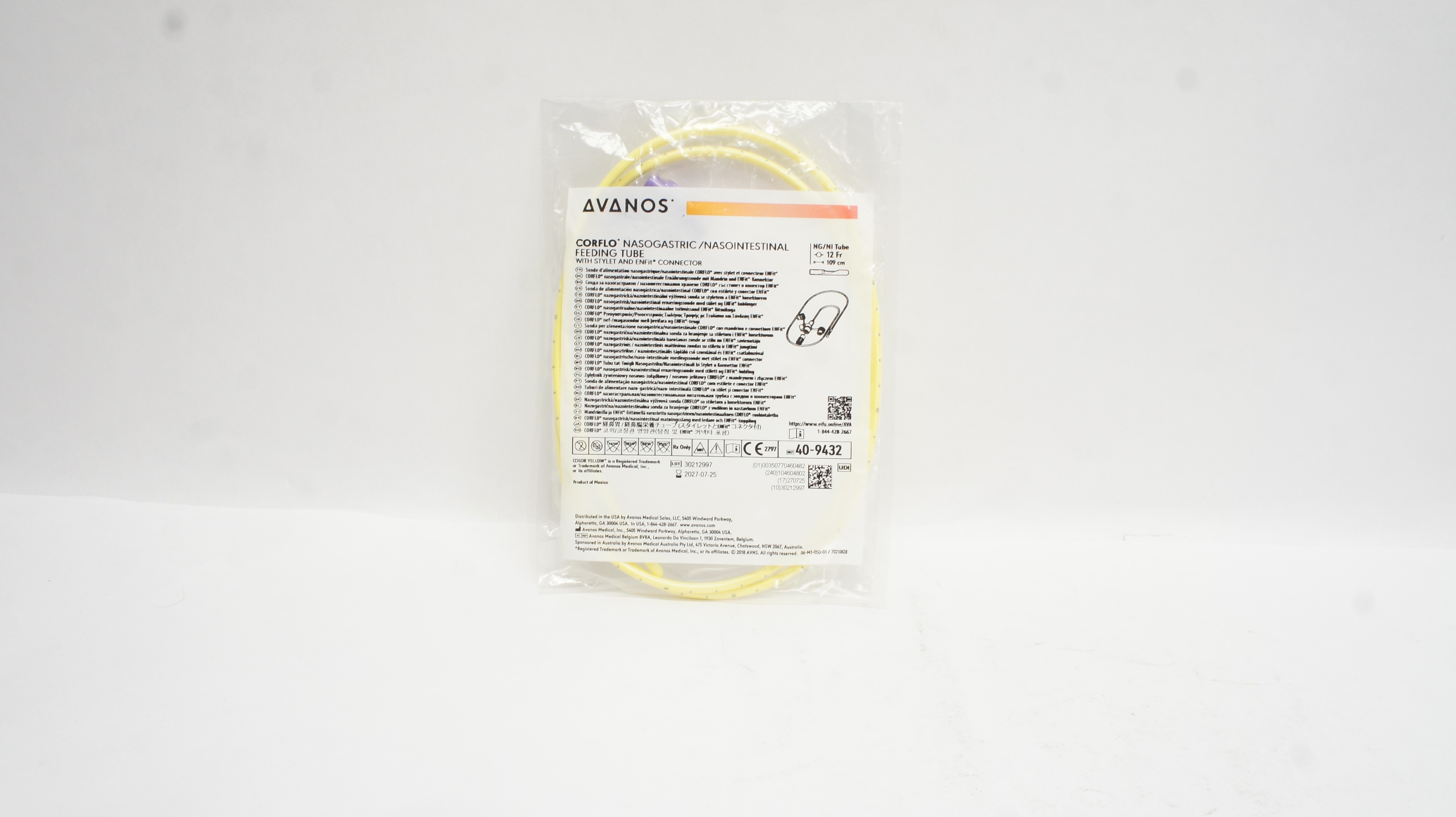 Avanos 40-9432 Corflo Nasogastric/Nasointestinal Feeding Tube 12Fr x 109cm