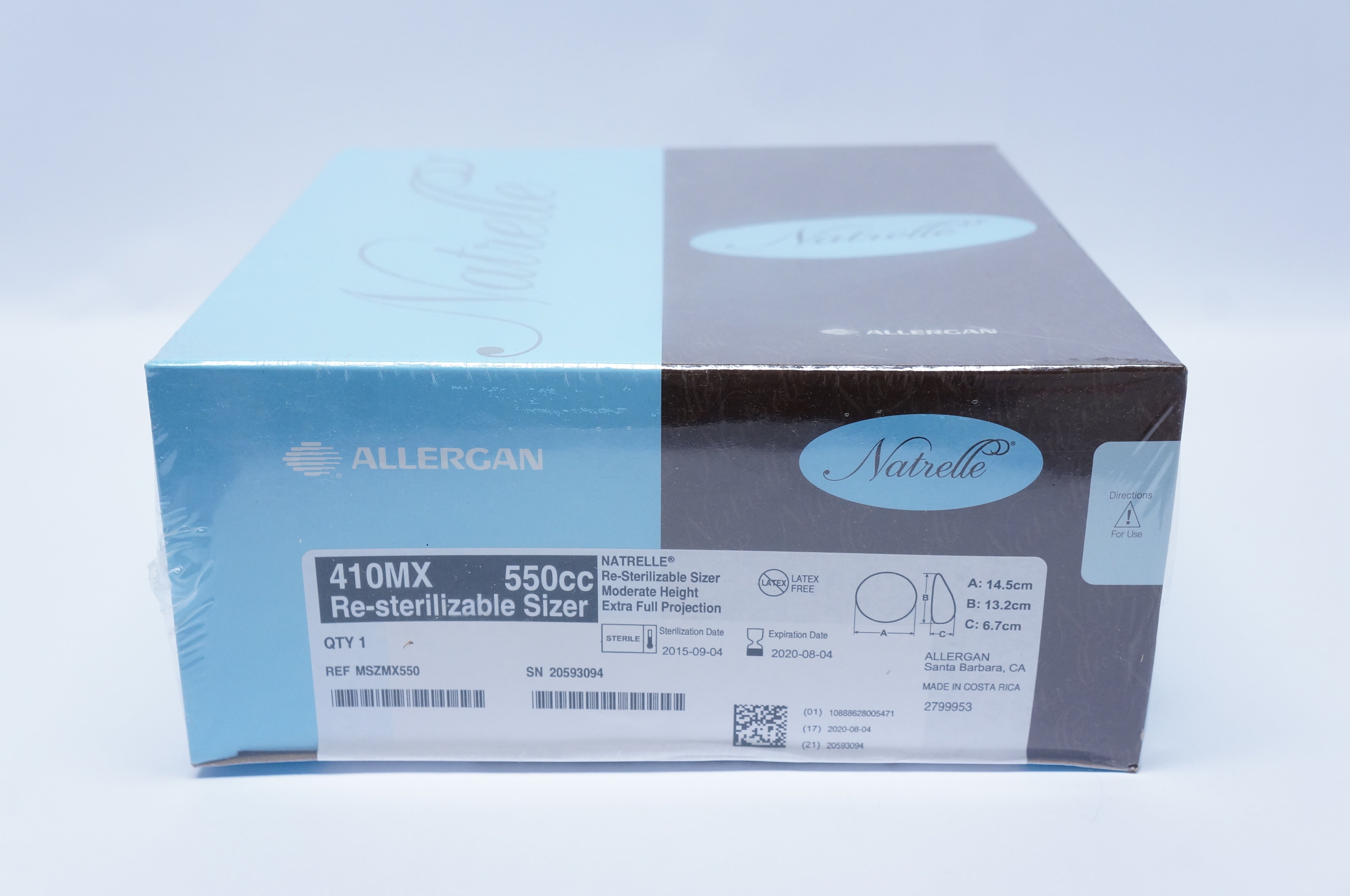 Allergan MSZMX550 410MX NATRELLE Re-Sterilizable Sizer 550cc, 14.5cm x 13.2cm(x)