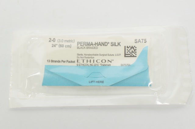 Ethicon SA75 2-0 Perma-Hand Silk, Black Braided Surgical Stre 24 in. -Pack of 13