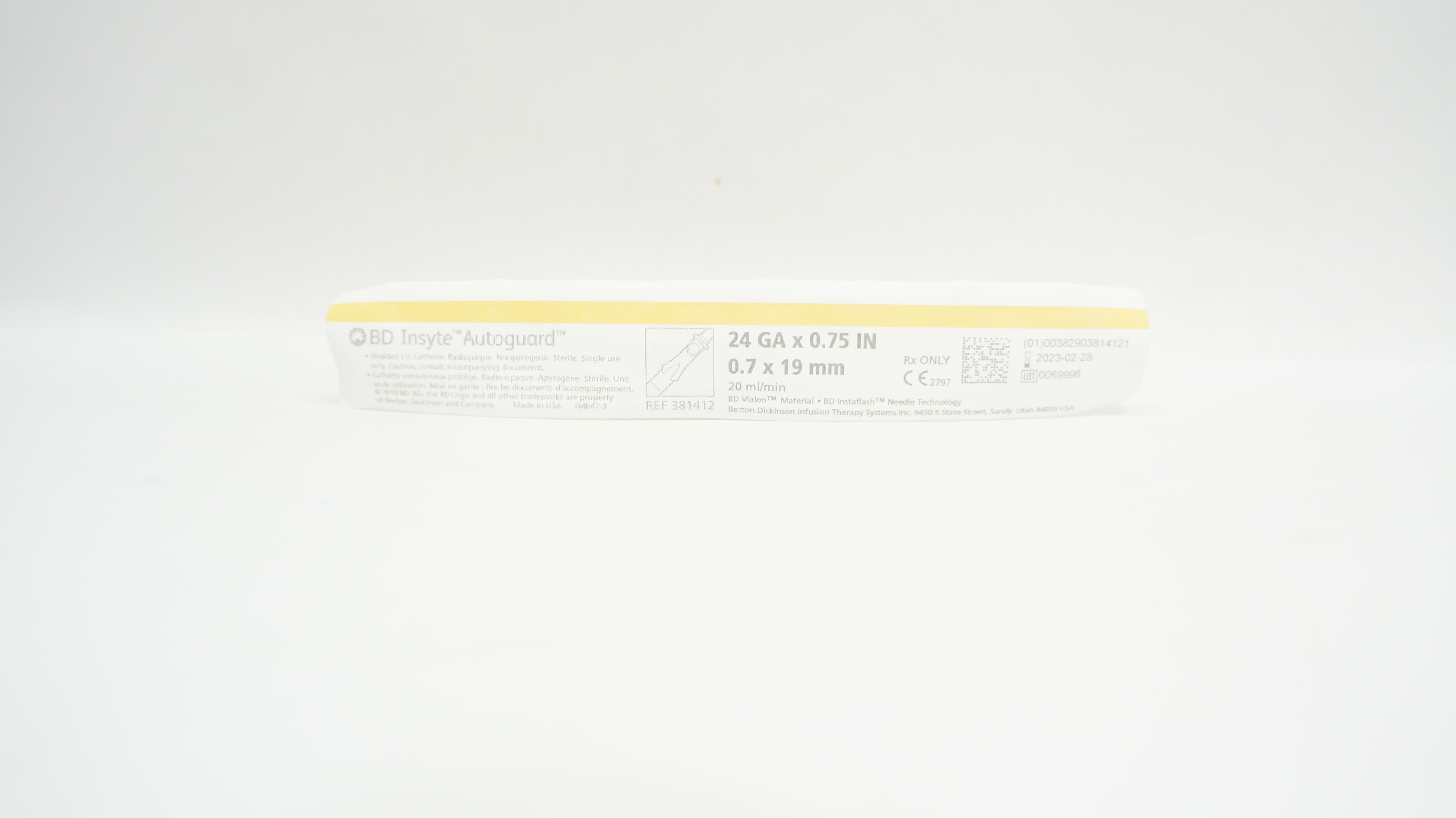 BD 381412 BD Insyte Autoguard Shielded I.V. Cath. 24Ga x 0.75 inch  20ml/min(x)