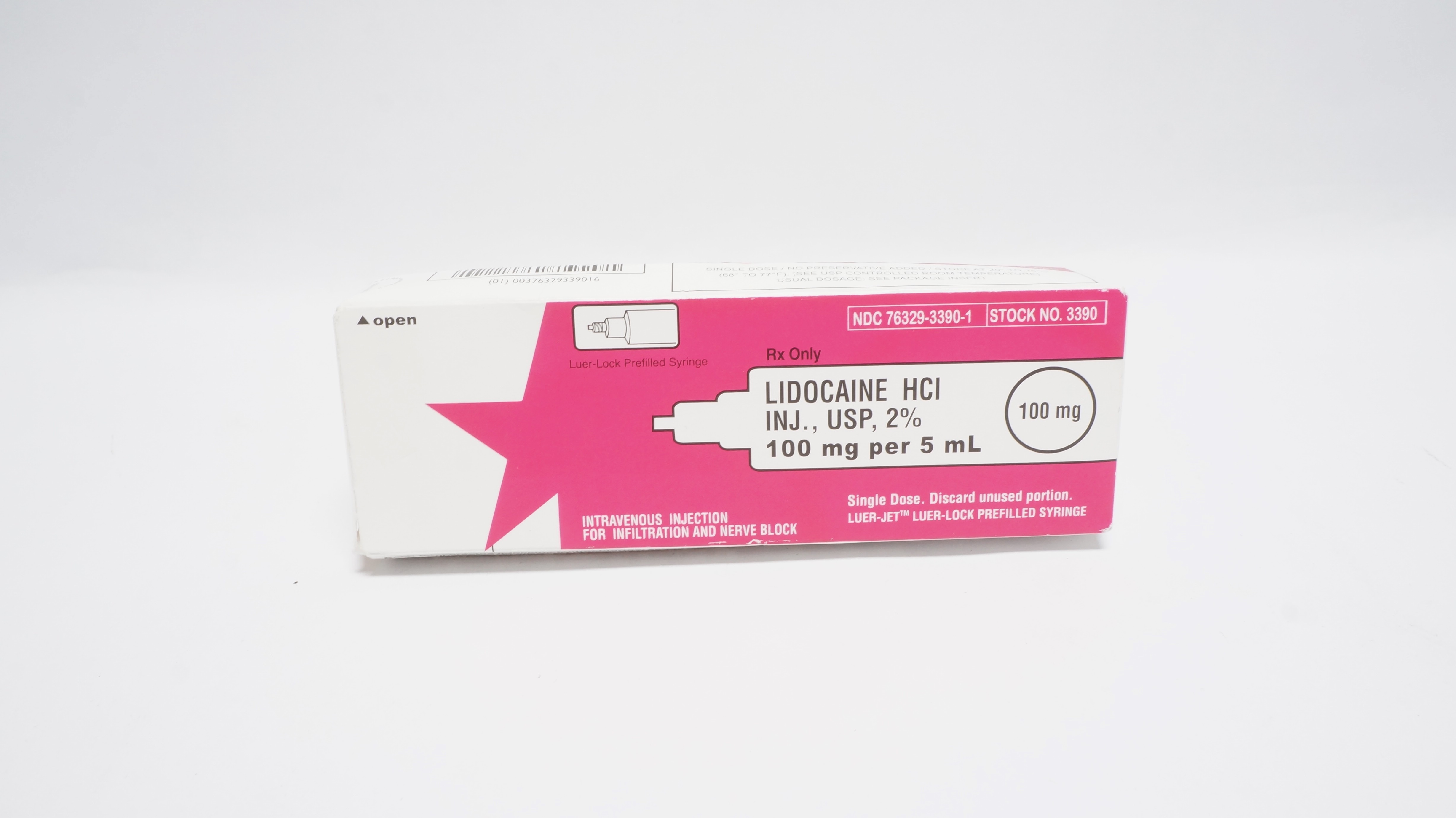 Amphastar NDC76329-3390-1 LIDOCAINE HCl INJ., 2% 100 mg per 5 mL, 100mg (x)