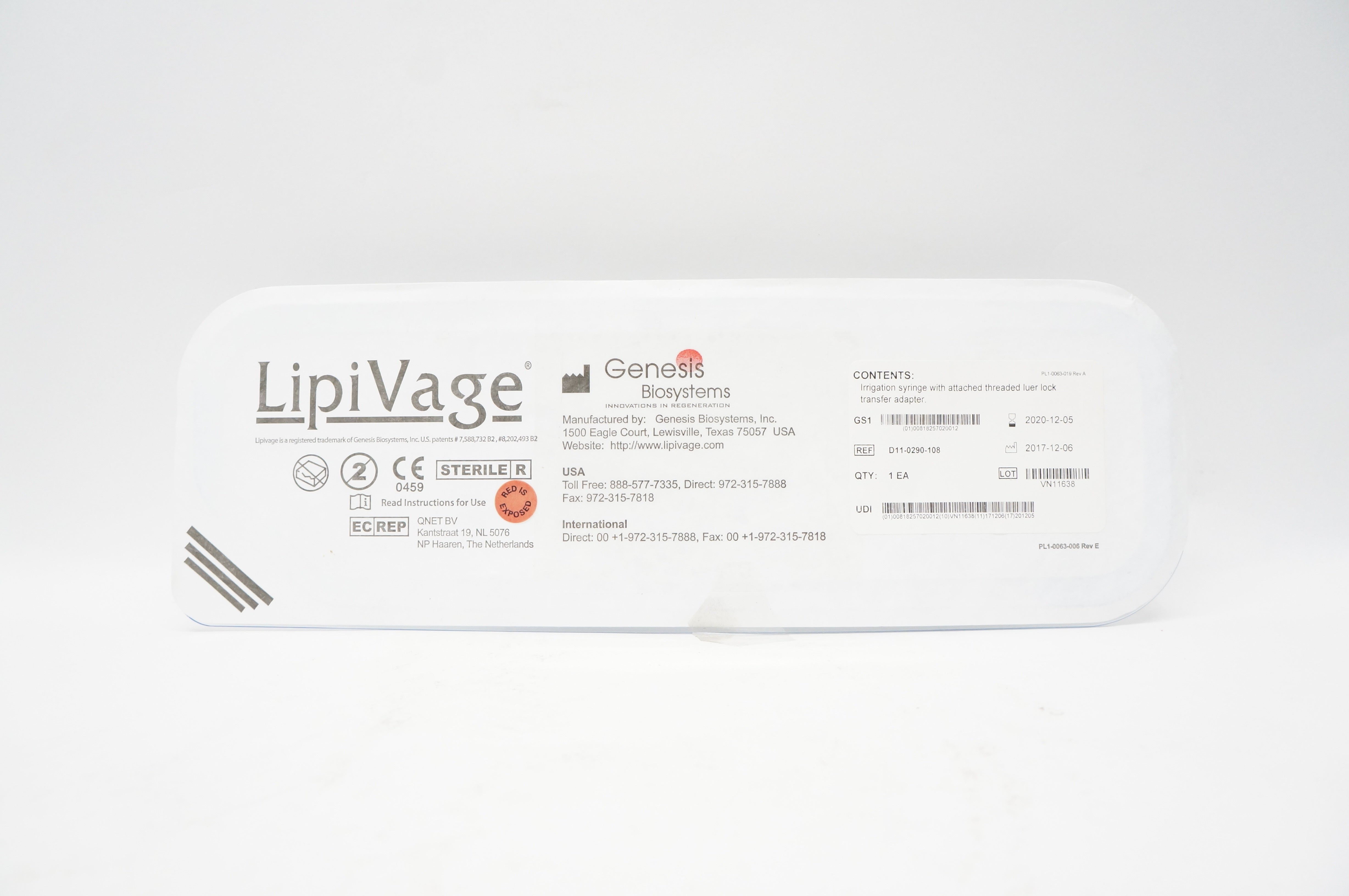 Genesis D11-0290-108 LipiVage Irrigation Syringe w/Attached Threaded Adapter (x)