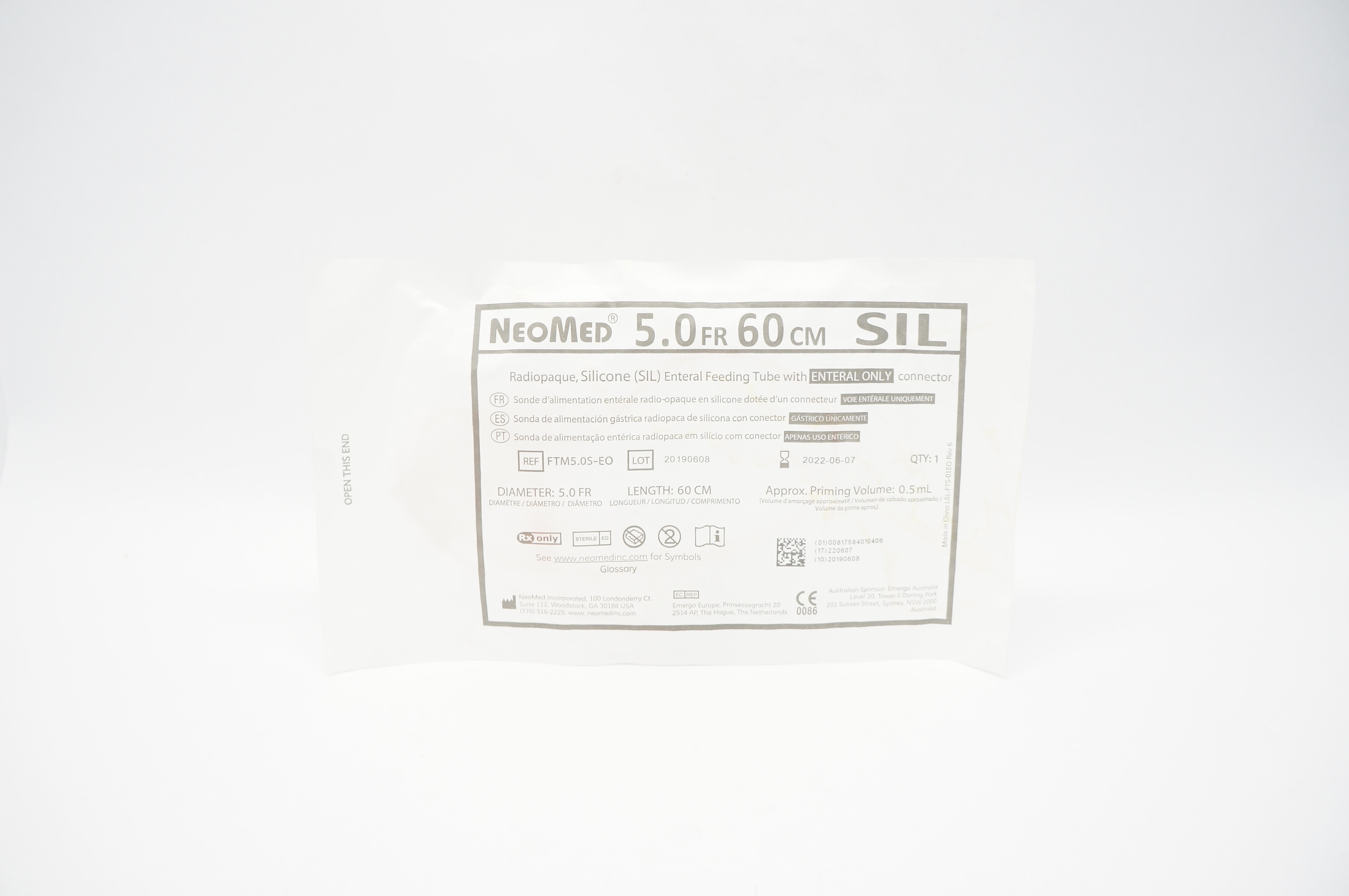 NeoMed FTM5.OS-EO Silicone Feeding Tube with Connector 5.0Fr x 60cm