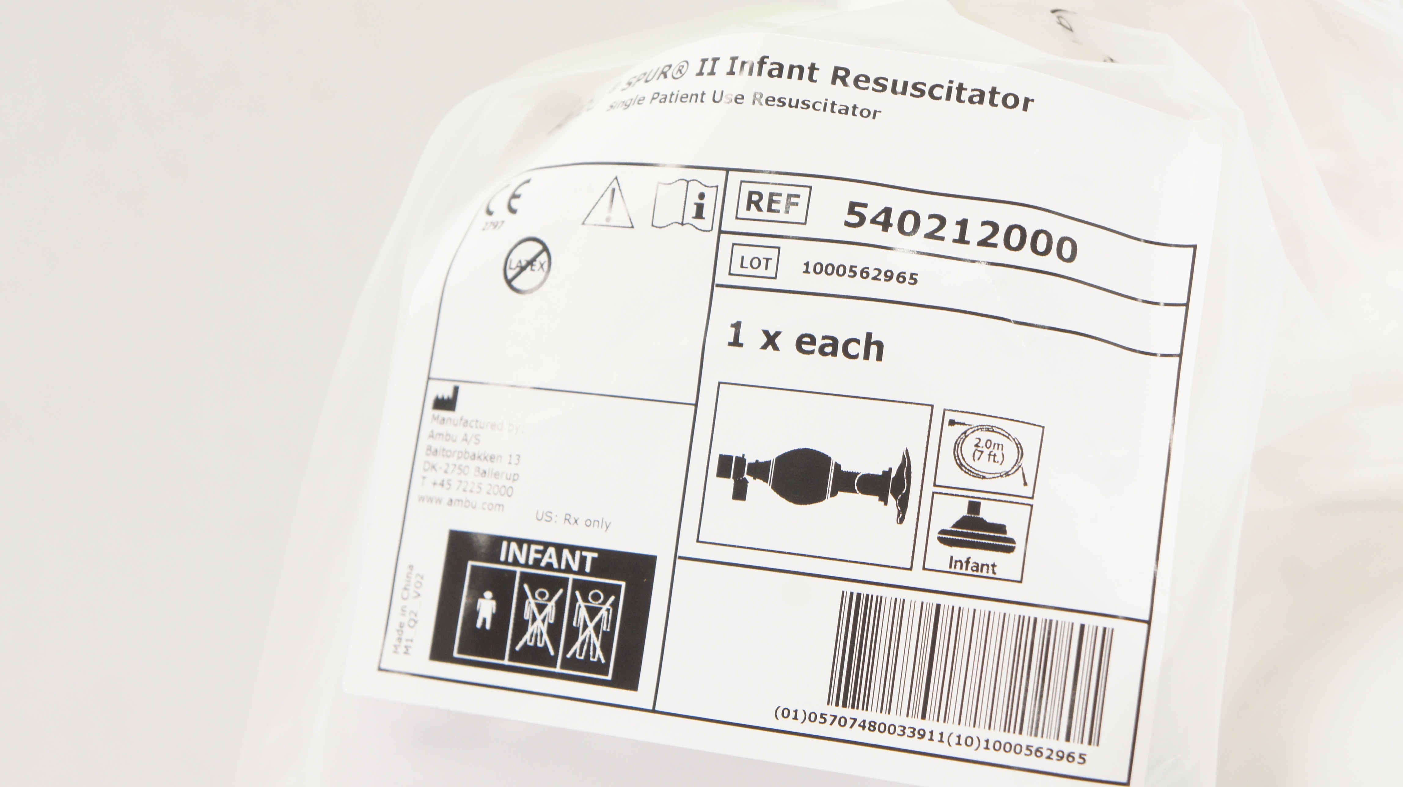 AMBU 540212000 SPUR II Infant Single Use Resuscitator 7 ft.