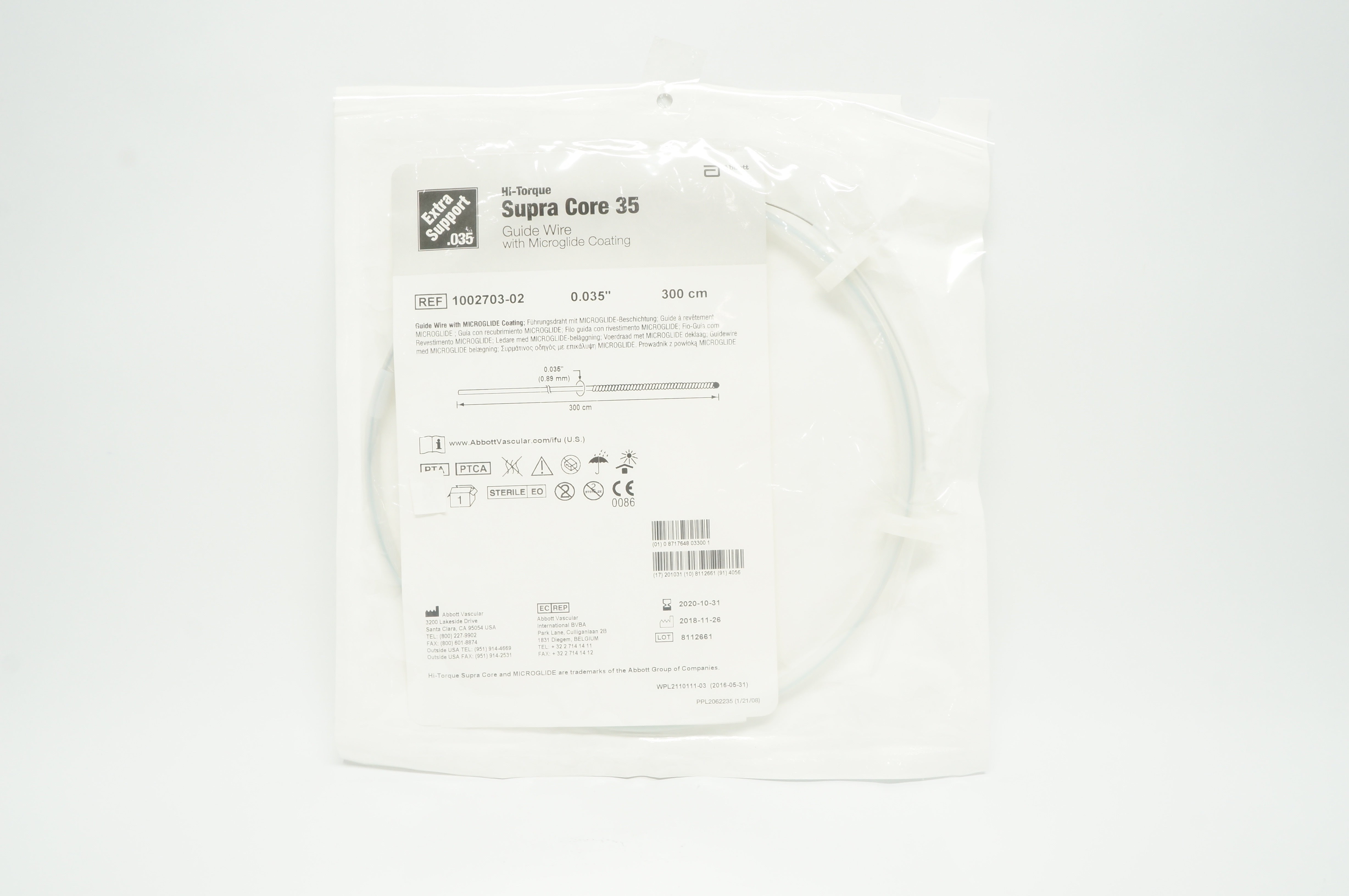 Abbott 1002703-02 Supra Core 35 Guide Wire,Microglide Coating 0.035in x 300cm(x)