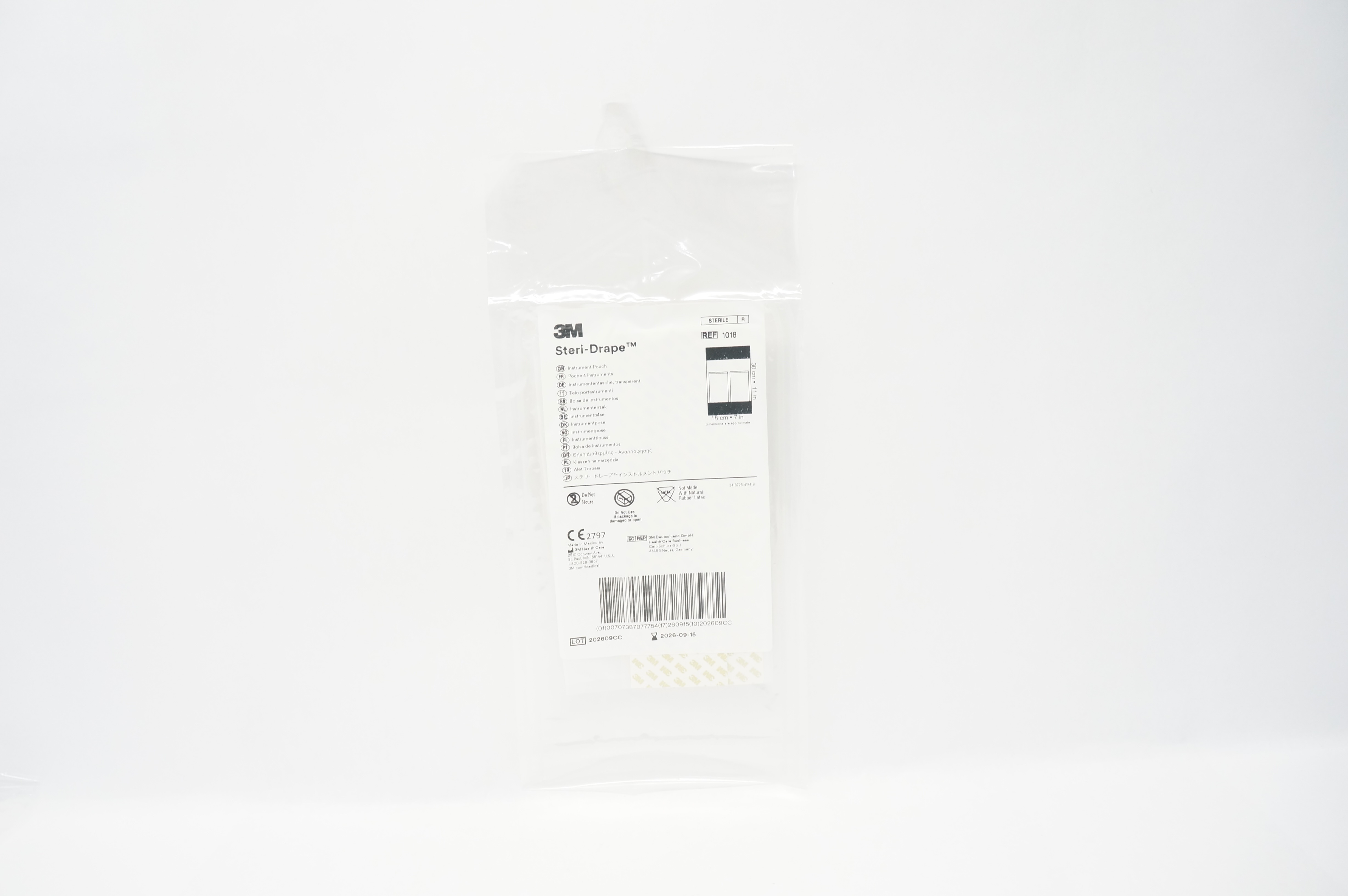 3M 1018L Steri-Drape Long Instrument Pouch 9 5/8 inch x 18 inch