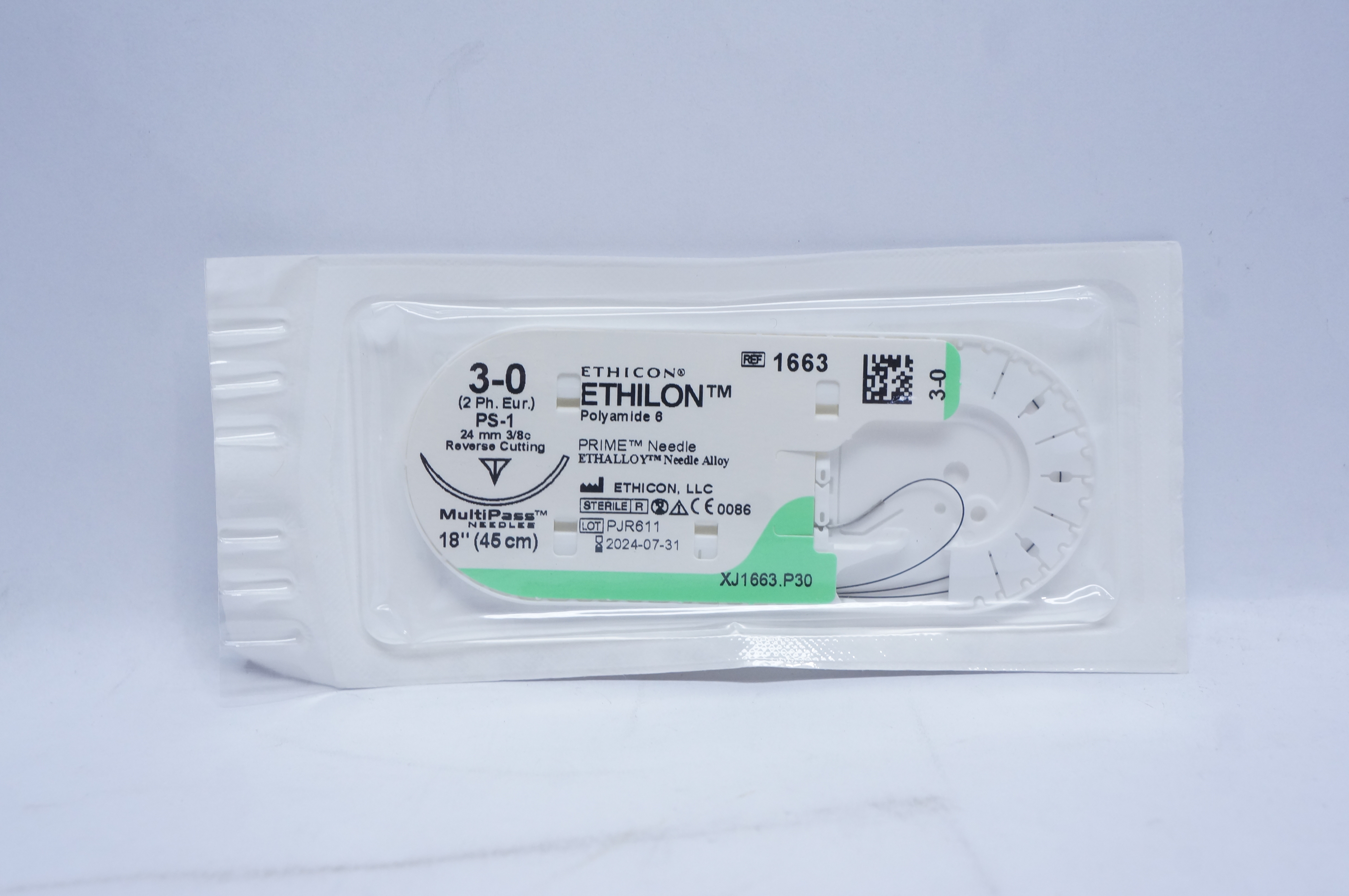 Ethicon 1663 3-0 ETHILON, PS-1, 24mm 3/8c Reverse Cutting, 18inch