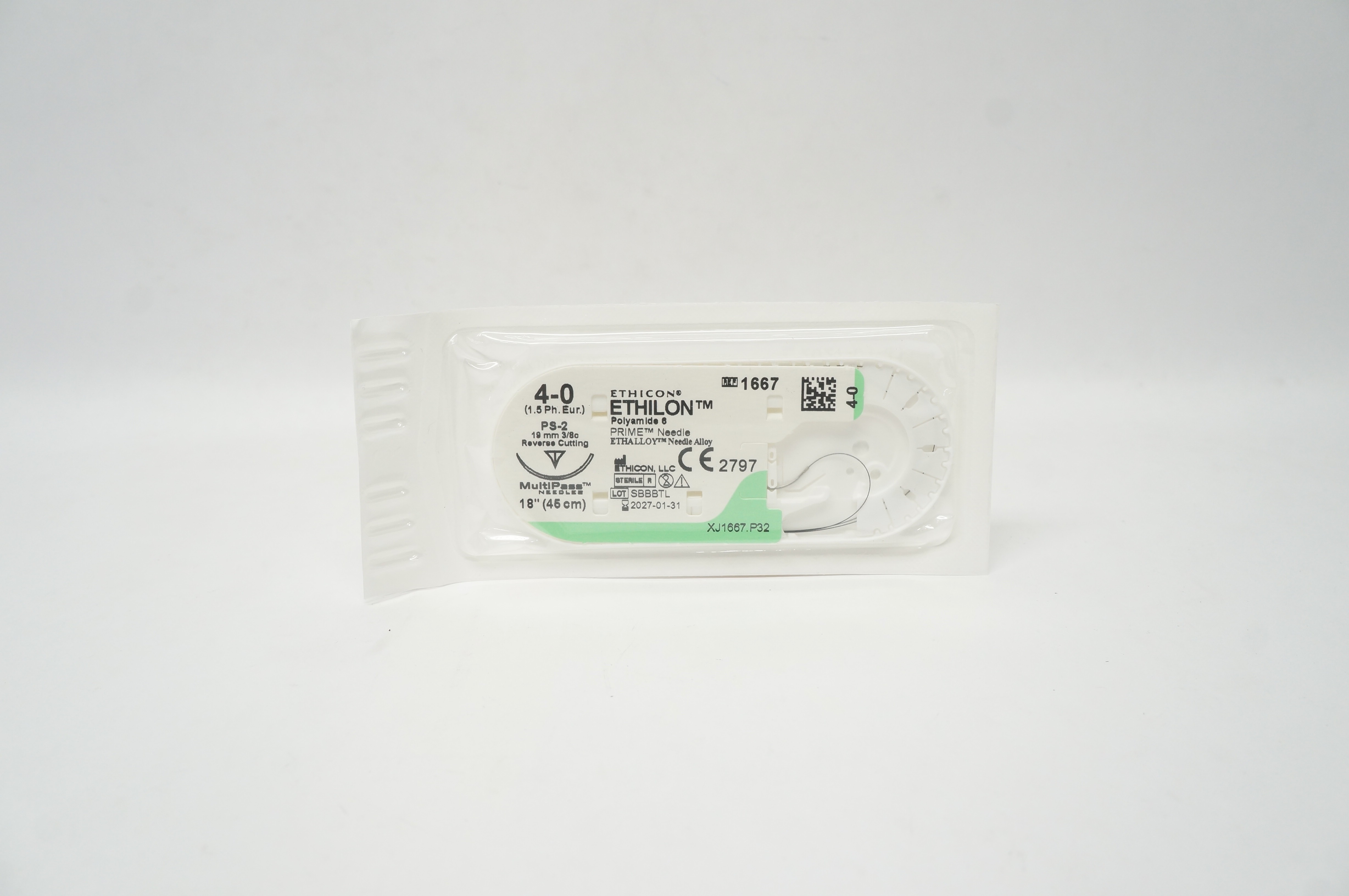 Ethicon 1667 4-0 Ethilon Stre PS-2 19mm 3/8c Reverse Cutting, 18inch