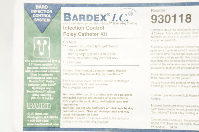 Bard 930118 Bardex I.C. Infection Control Foley Cath. Kit 18Fr - 5cc Balloon