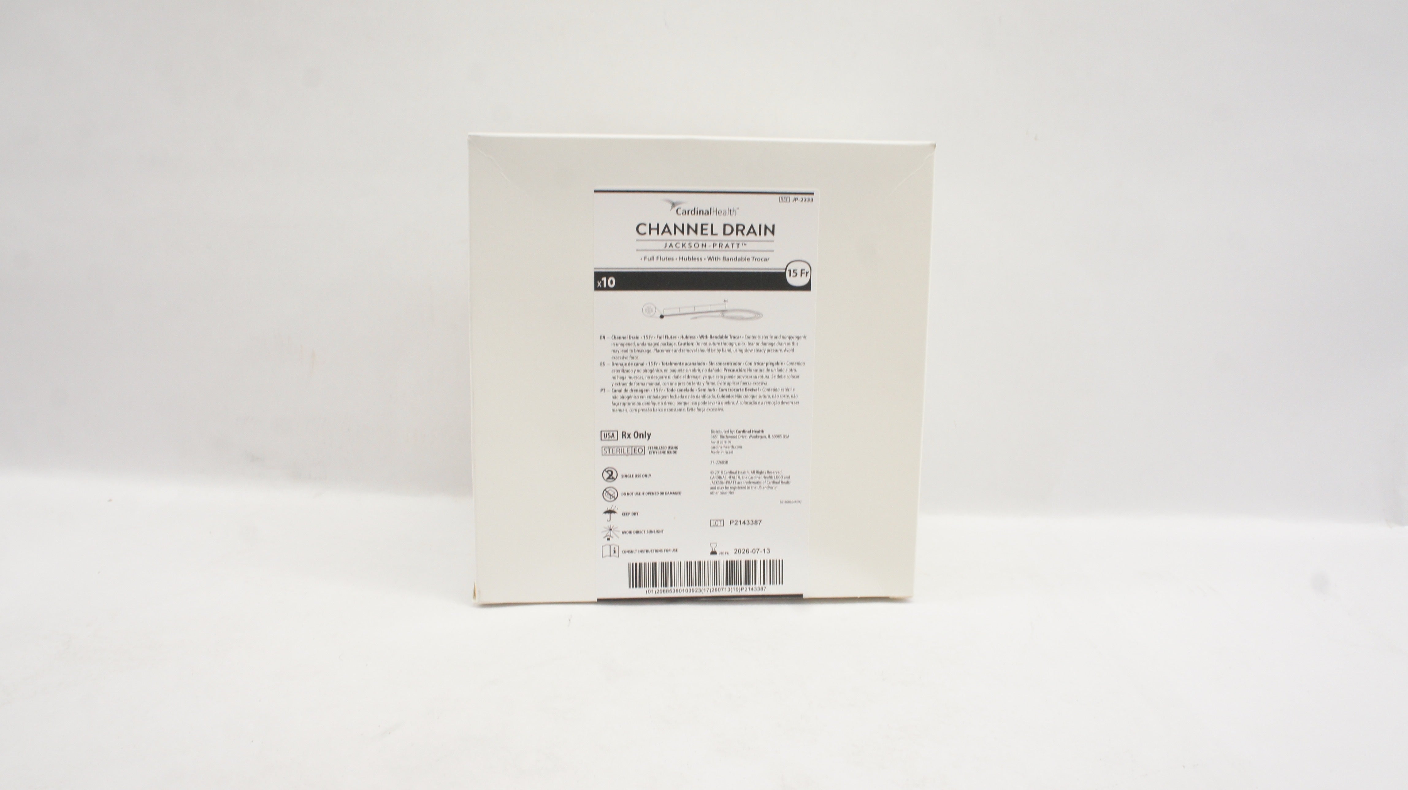 Cardinal Health JP-2233 Jackson-Pratt Channel Drain 15Fr w/ Trocar - Box of 10