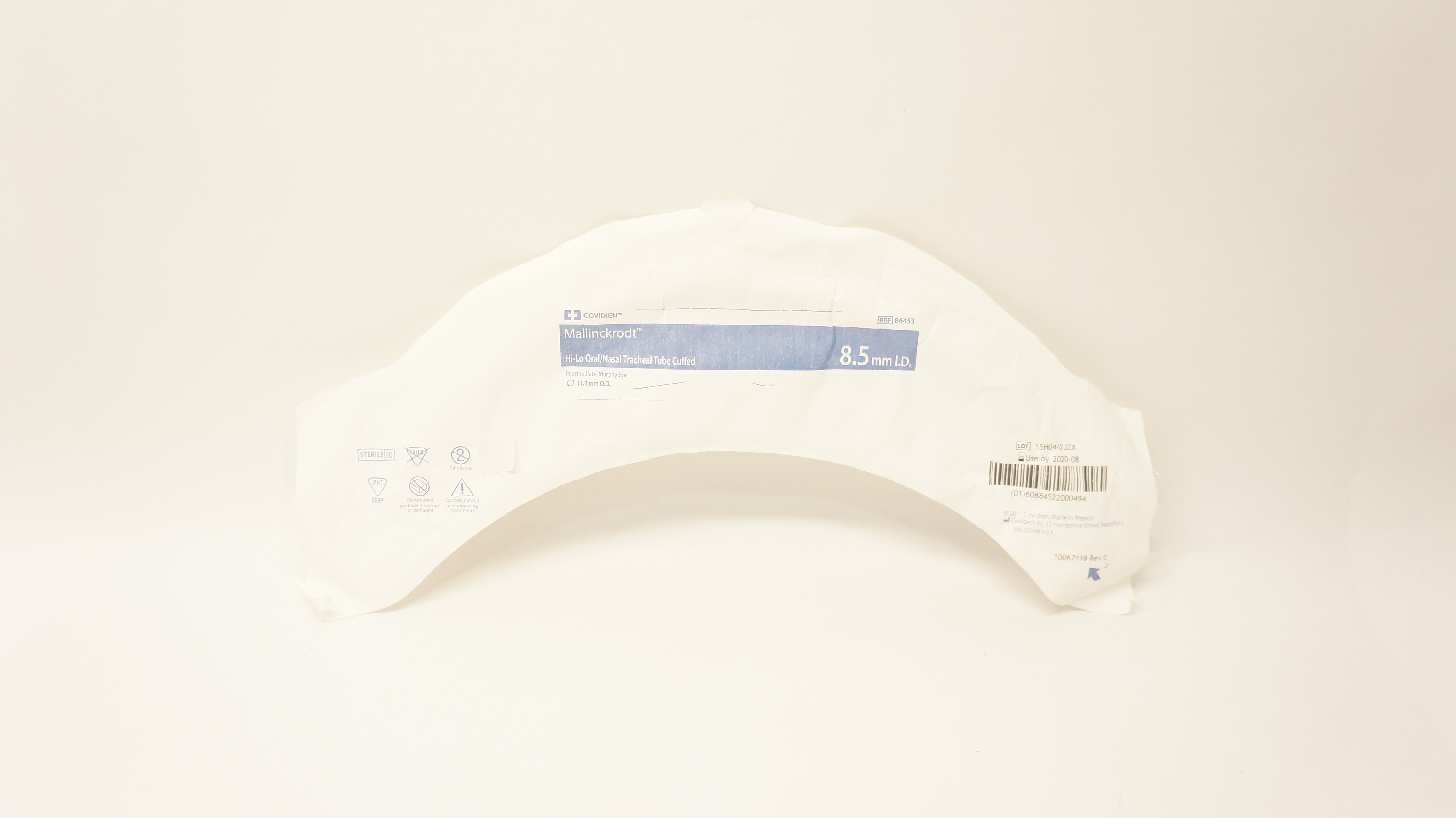 Coviden 86453 Mallinckrodt Hi-Lo Oral/Nasal Tracheal Tube Cuffed 8.5mm x 11.4mm