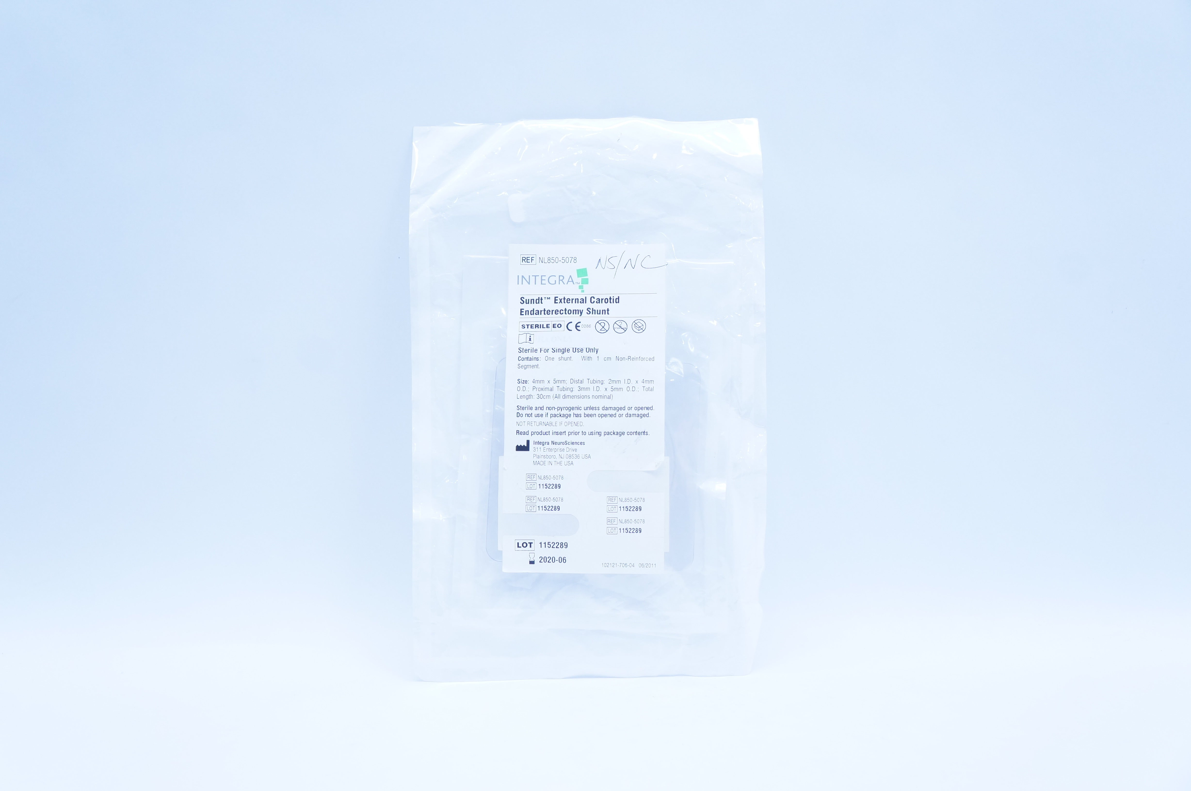 Integra NL850-5078 Sundt Exterbal Carotid Enxdarterectomy Shunt 4x5mm (x)