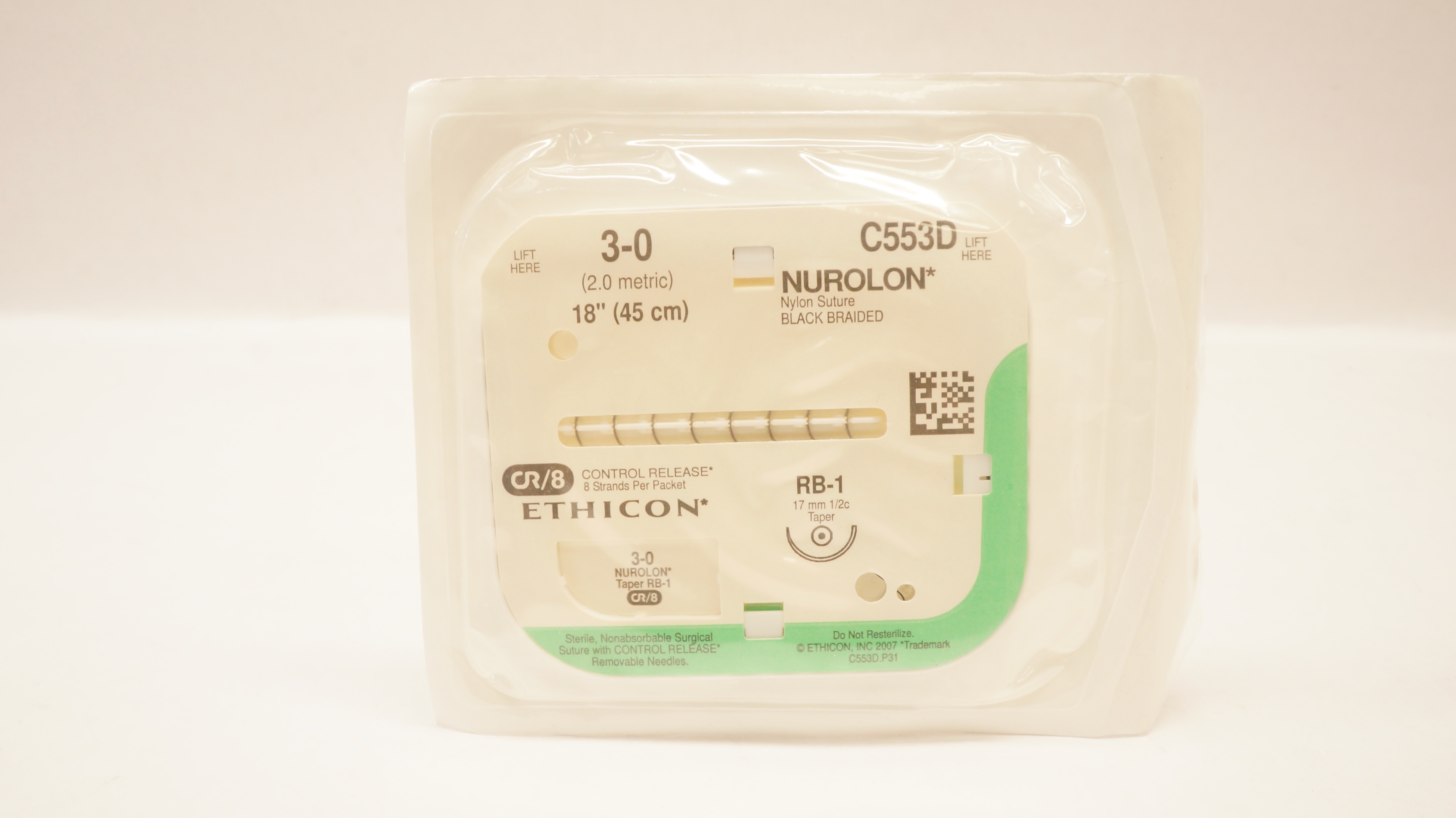 Ethicon C553D 3-0 NUROLON Nylon Stre, RB-1 17mm 1/2c Taper, 18inch (x)
