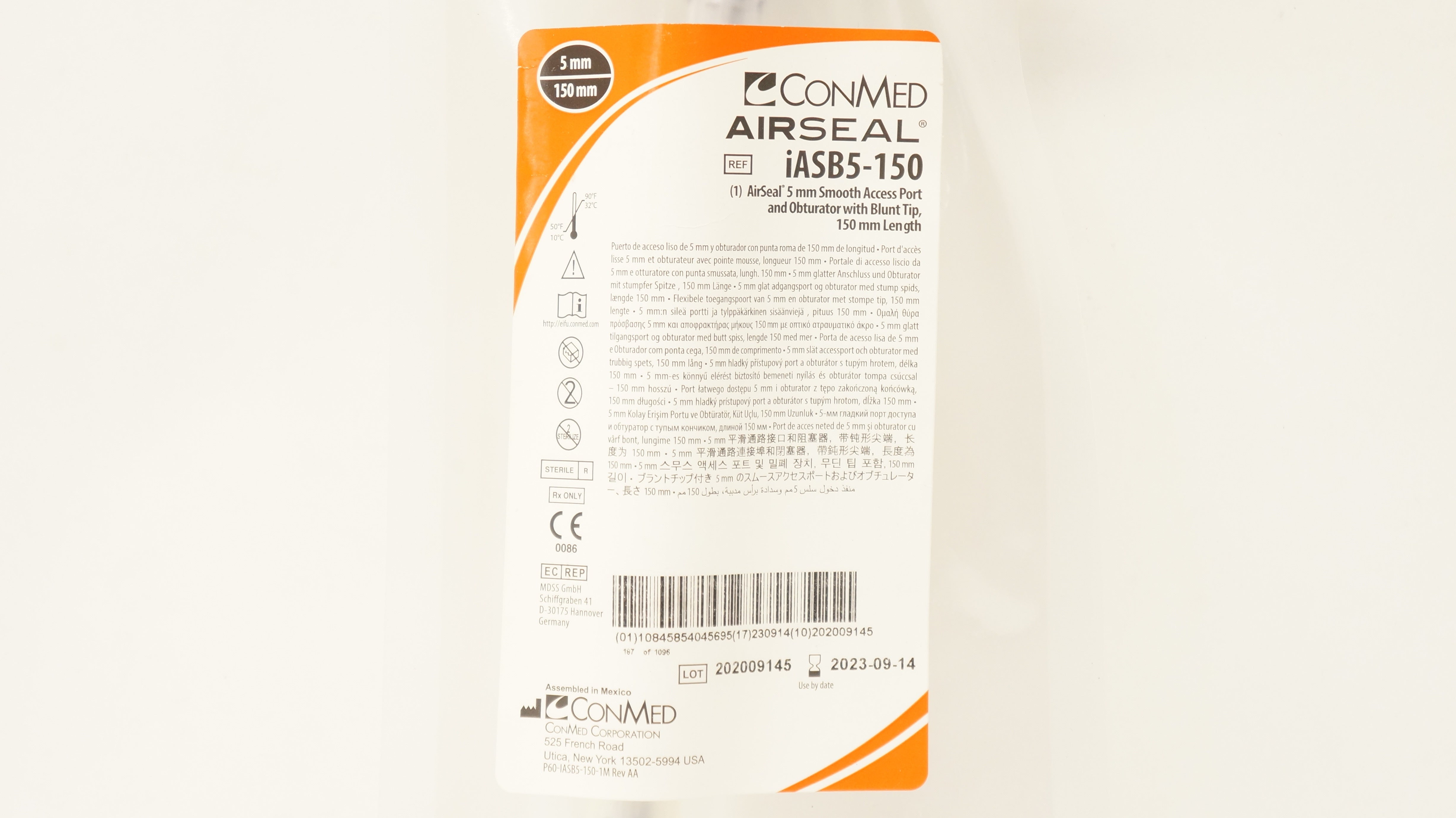 ConMed iASB5-150 AirSeal 5mm Smooth Access Port with Blunt Tip, 150mm Length