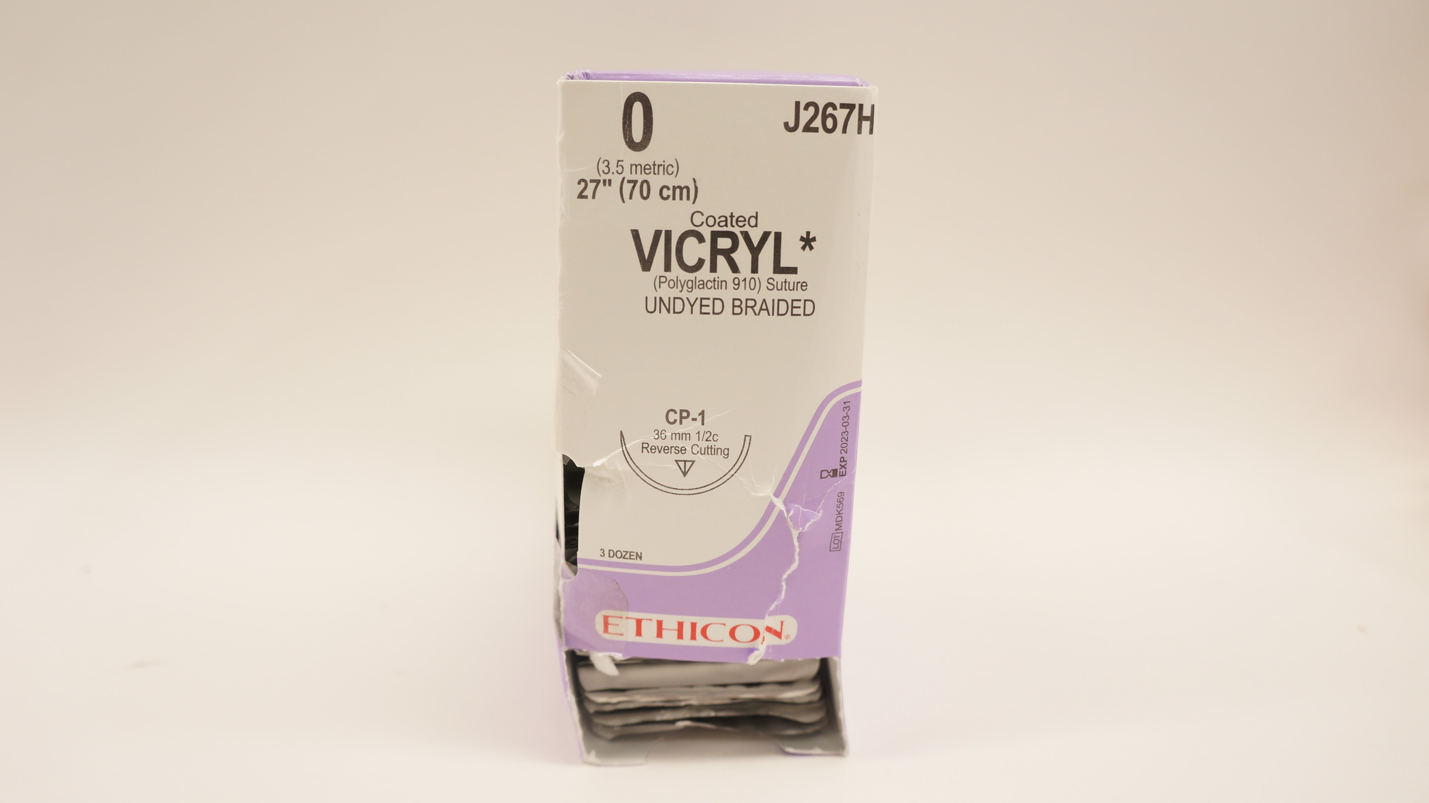 Ethicon J267H 0 Vicryl Stre CP-1 36mm 1/2c Reverse Cutting 27inch - Box of 36