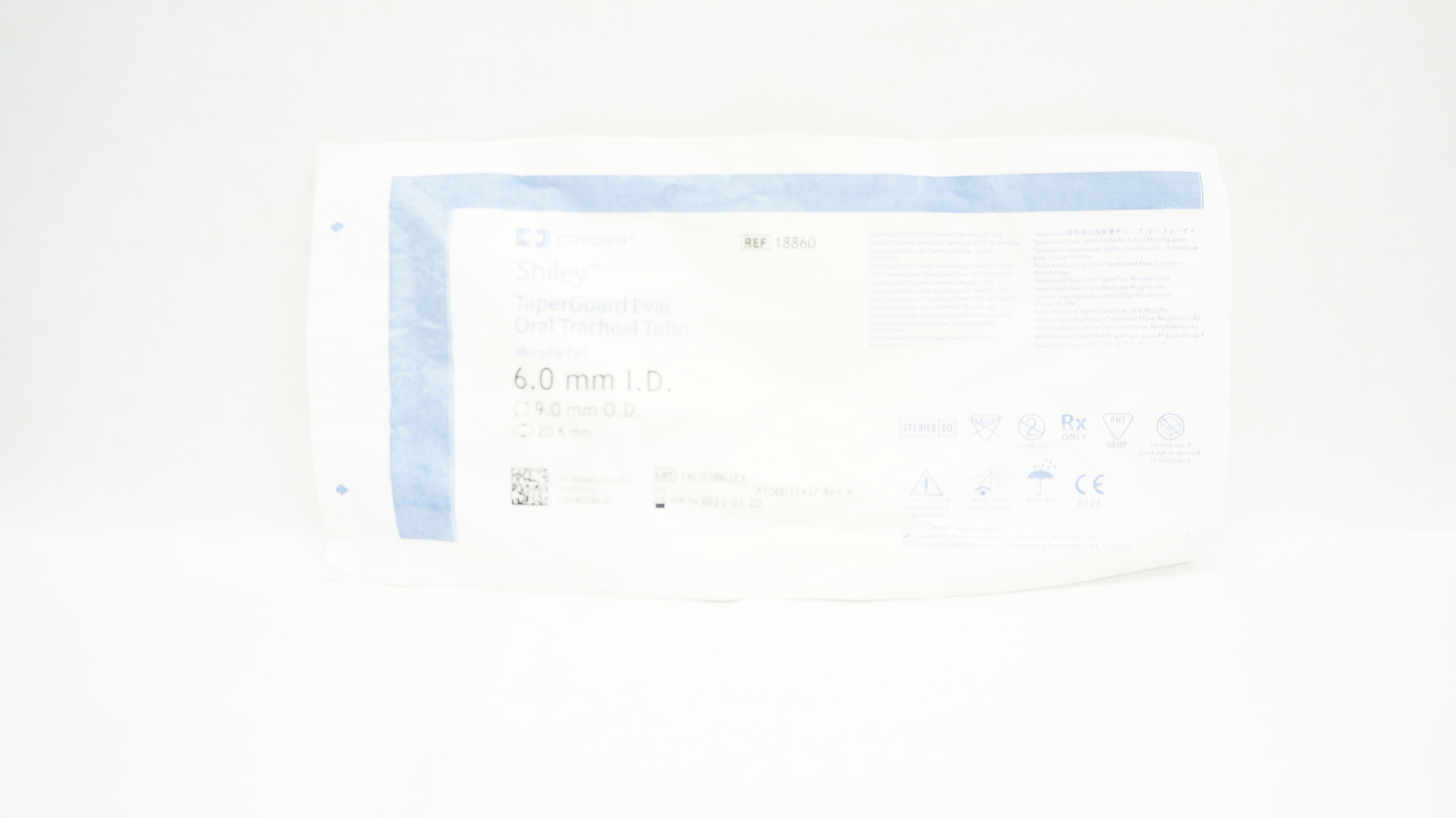 Covidien 18860 Shiley Evac Oral Tracheal Tube 6.0ID x 9.0 OD x 20.6mm(x)