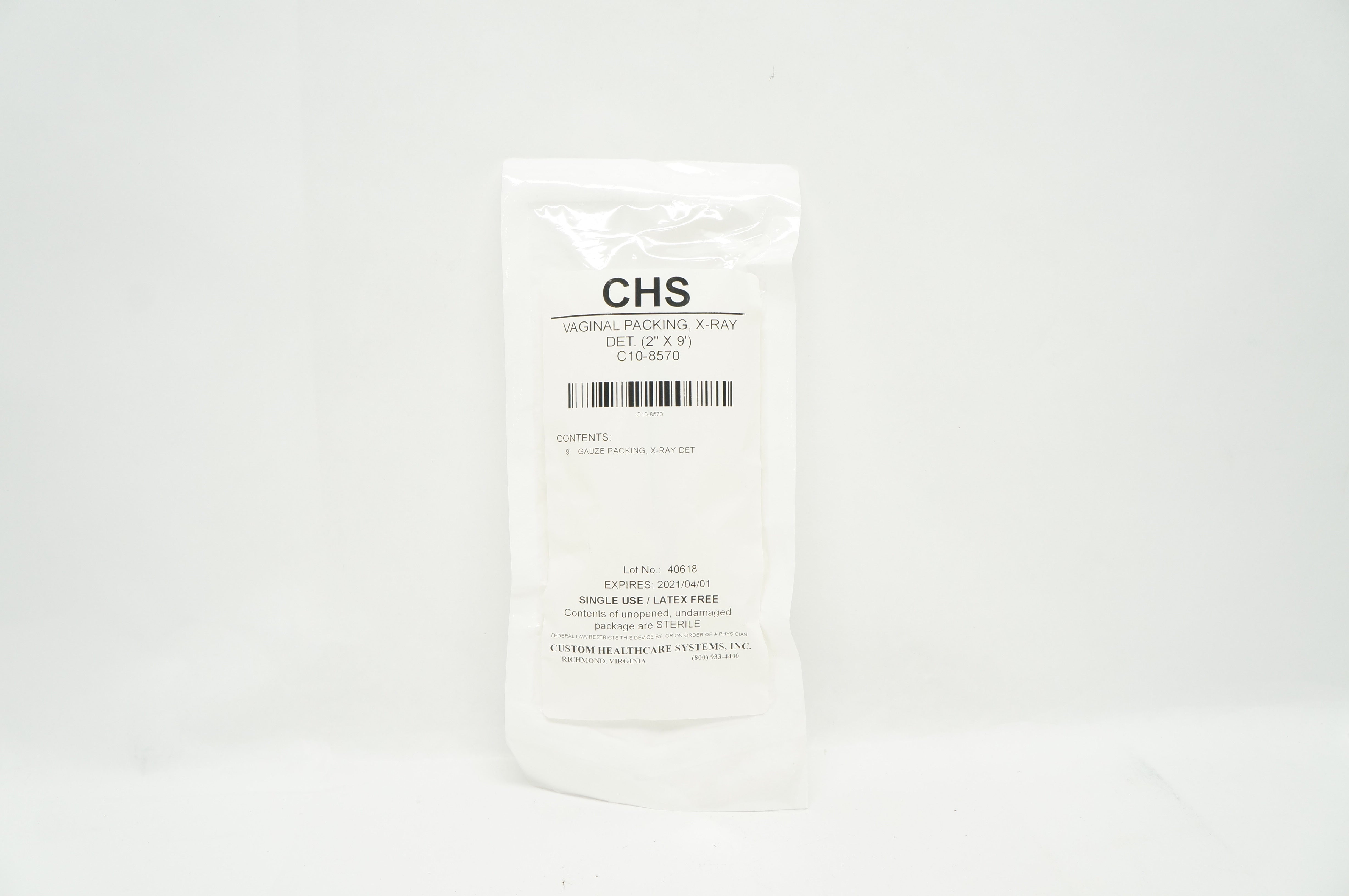 CHS C10-8570 Vaginal Packing X-Ray Det. 2inch x 9Fr