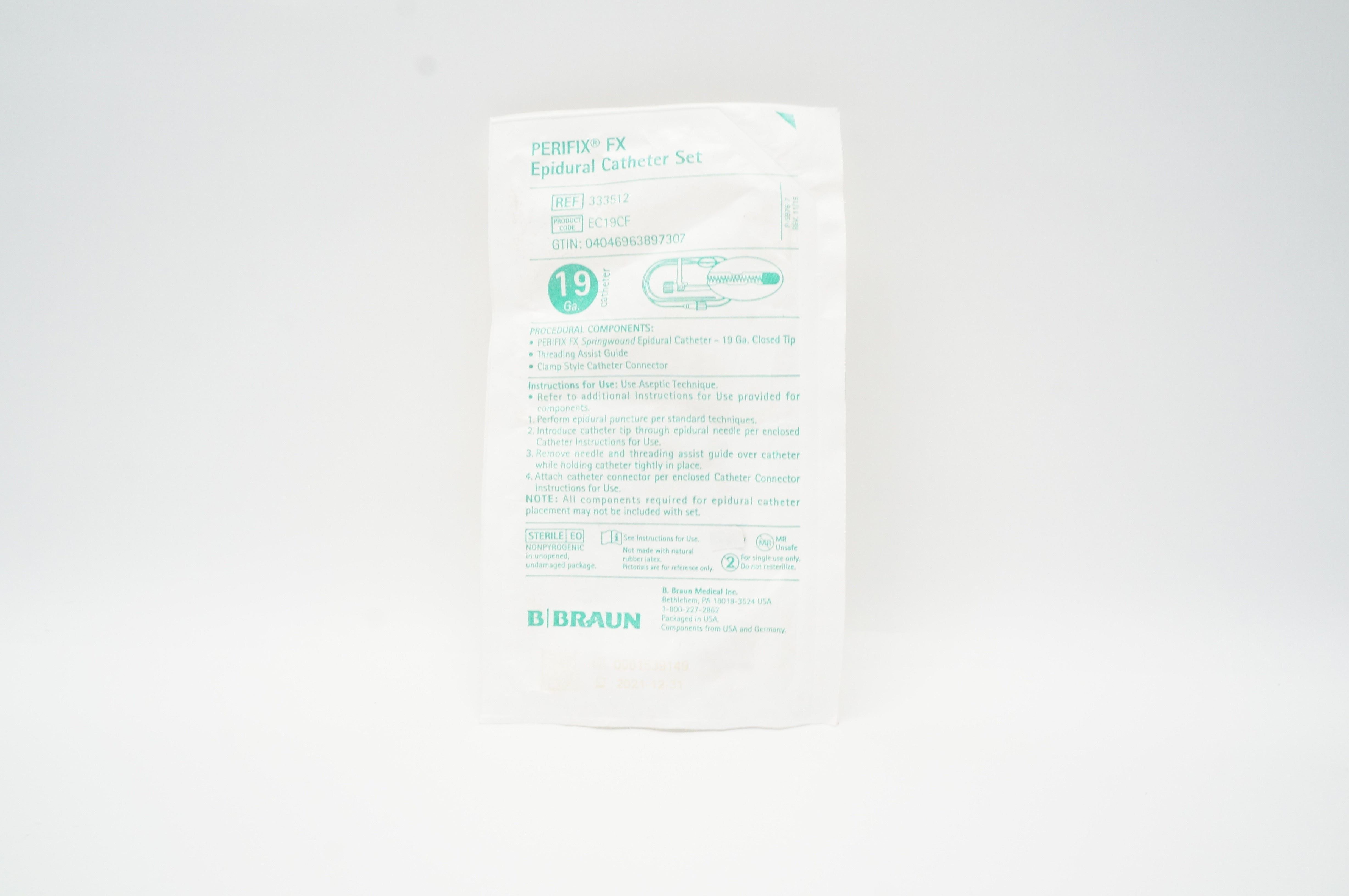 Braun 333512 Perifix FX Epidural Cath. Set 19 Ga.
