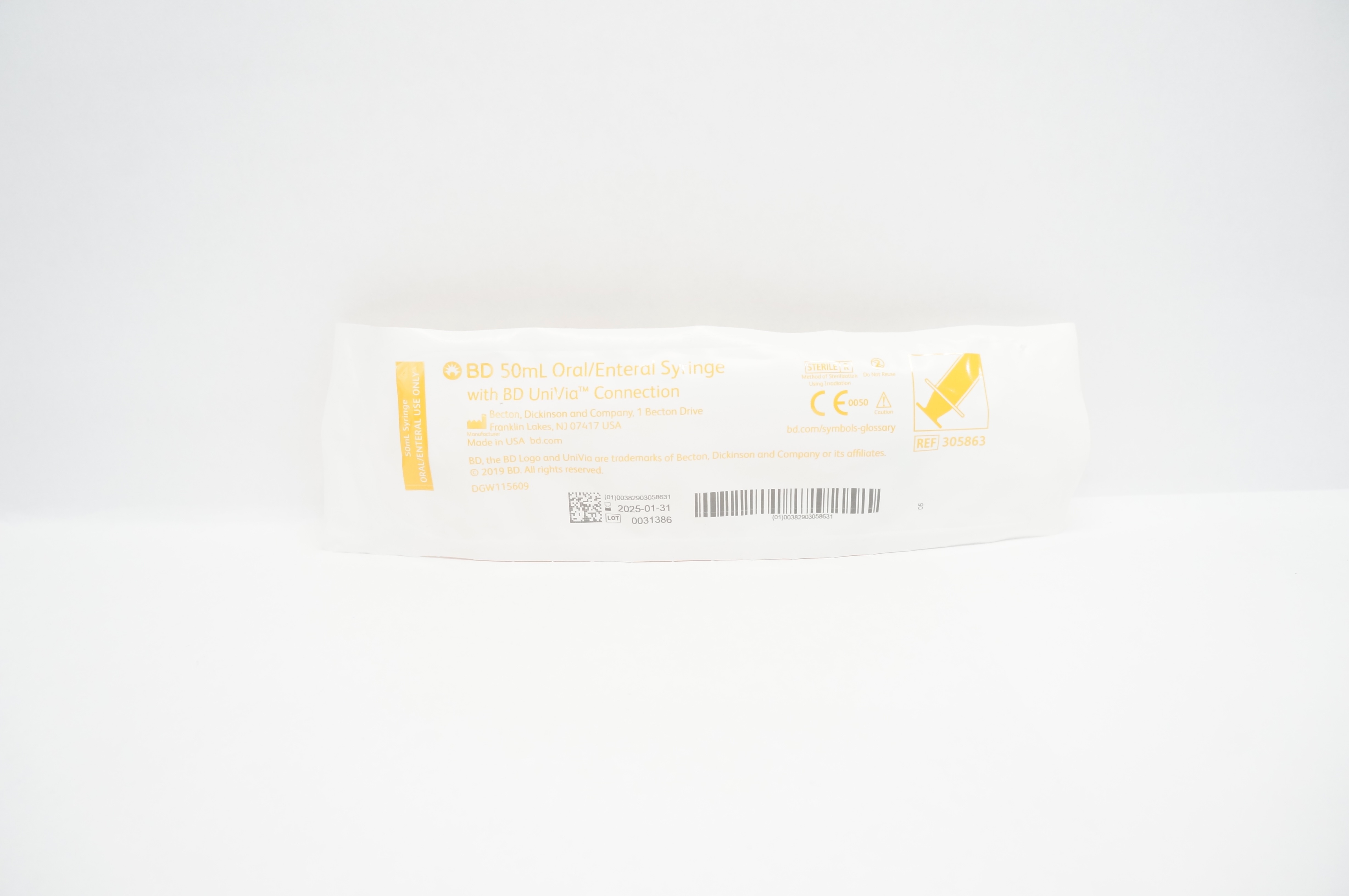 BD 305863 Becton 60ml Oral/Enteral Syringe with BD UniVia Connection