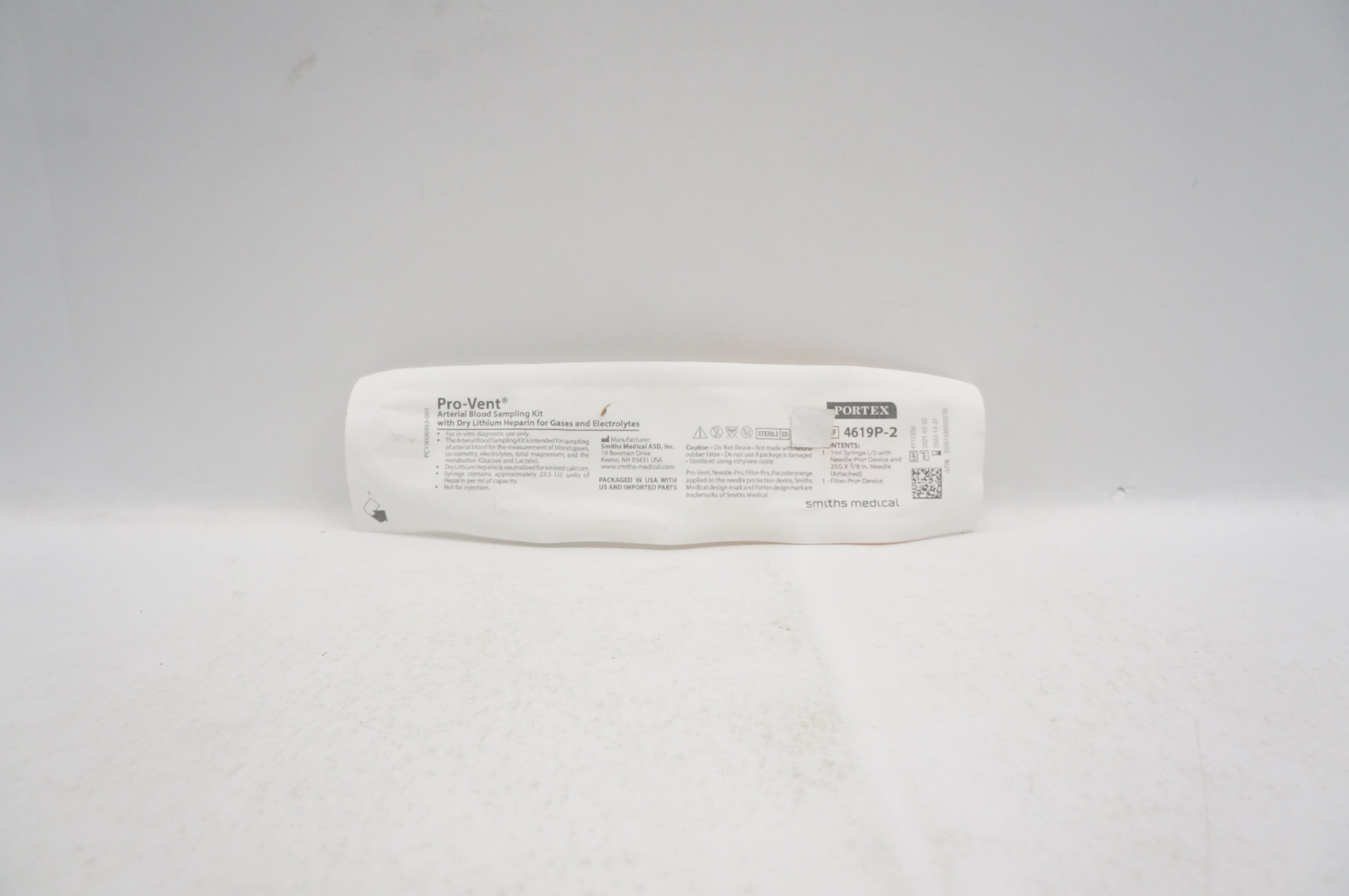 Smiths Medical 4619P-2 Portex Arterial Blood Sampling Kit 1mL 25G x 5/8inch (x)