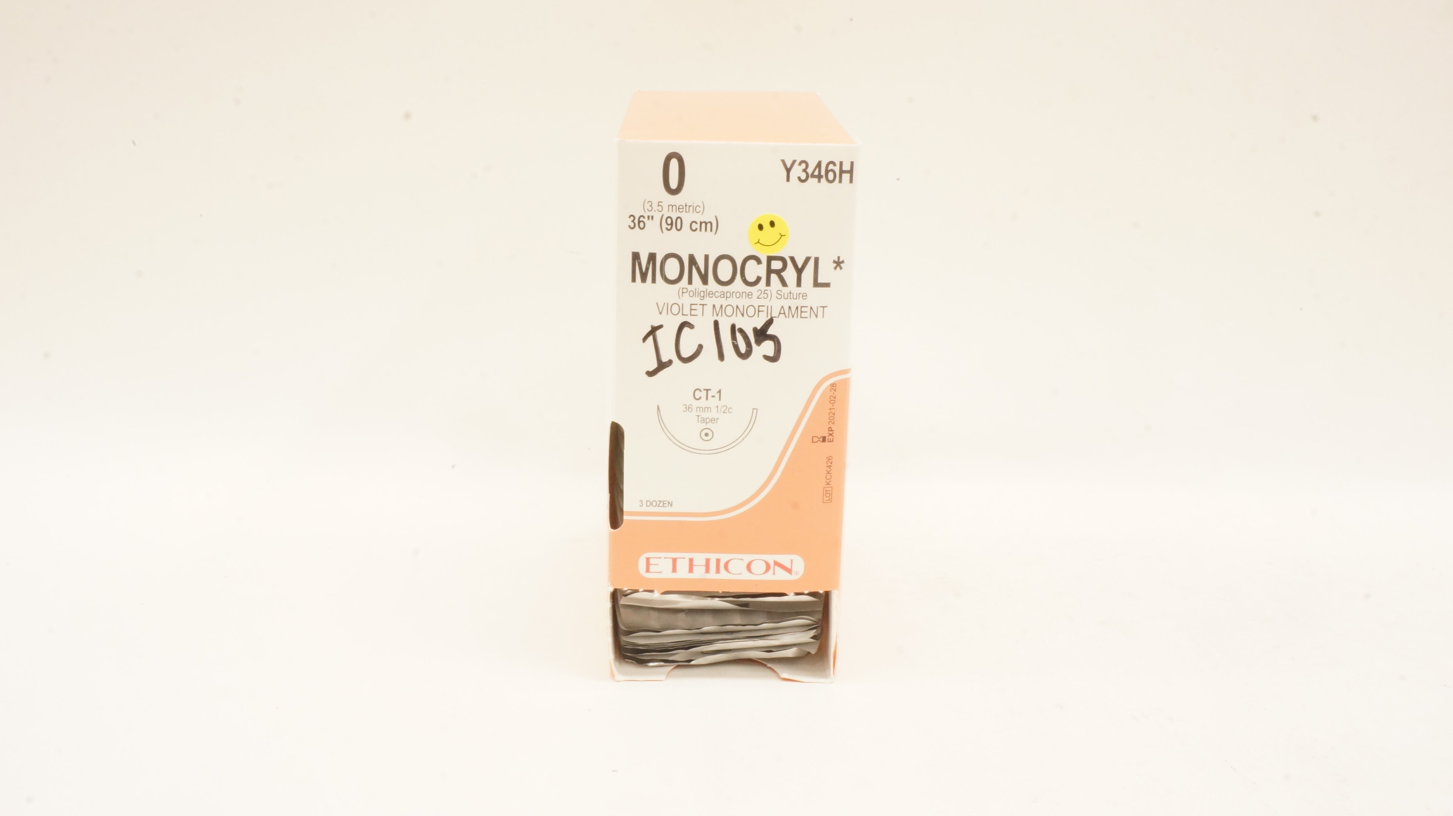 Ethicon Y346H 0 Monocryl Stre CT-1 36mm 1/2c Taper, 36 inch (x) - Box of 36