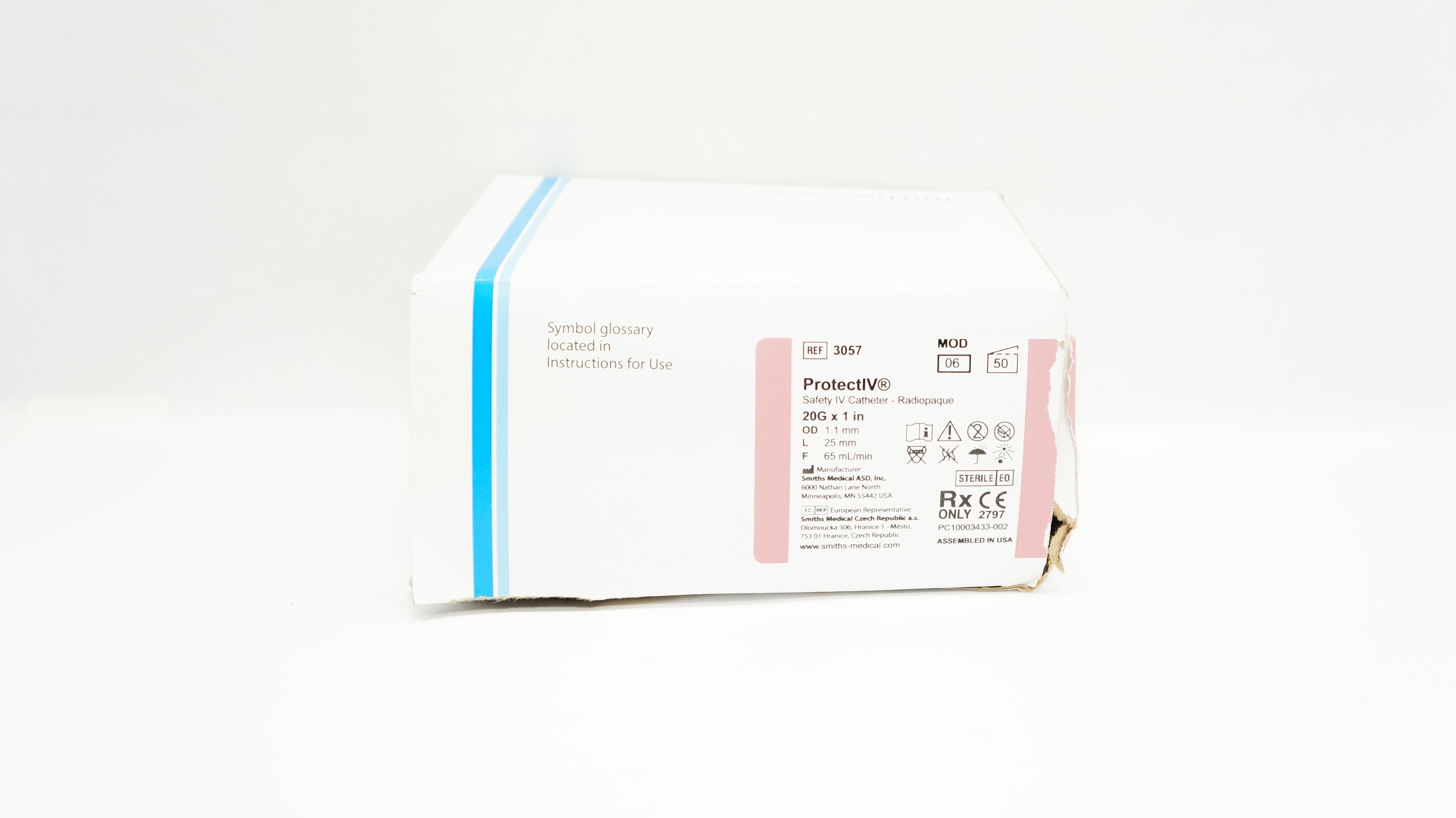 Smiths Medical 3057 JELCO ProtectIV Safety I.V. Cath. 20G x 1in. - Box of 30