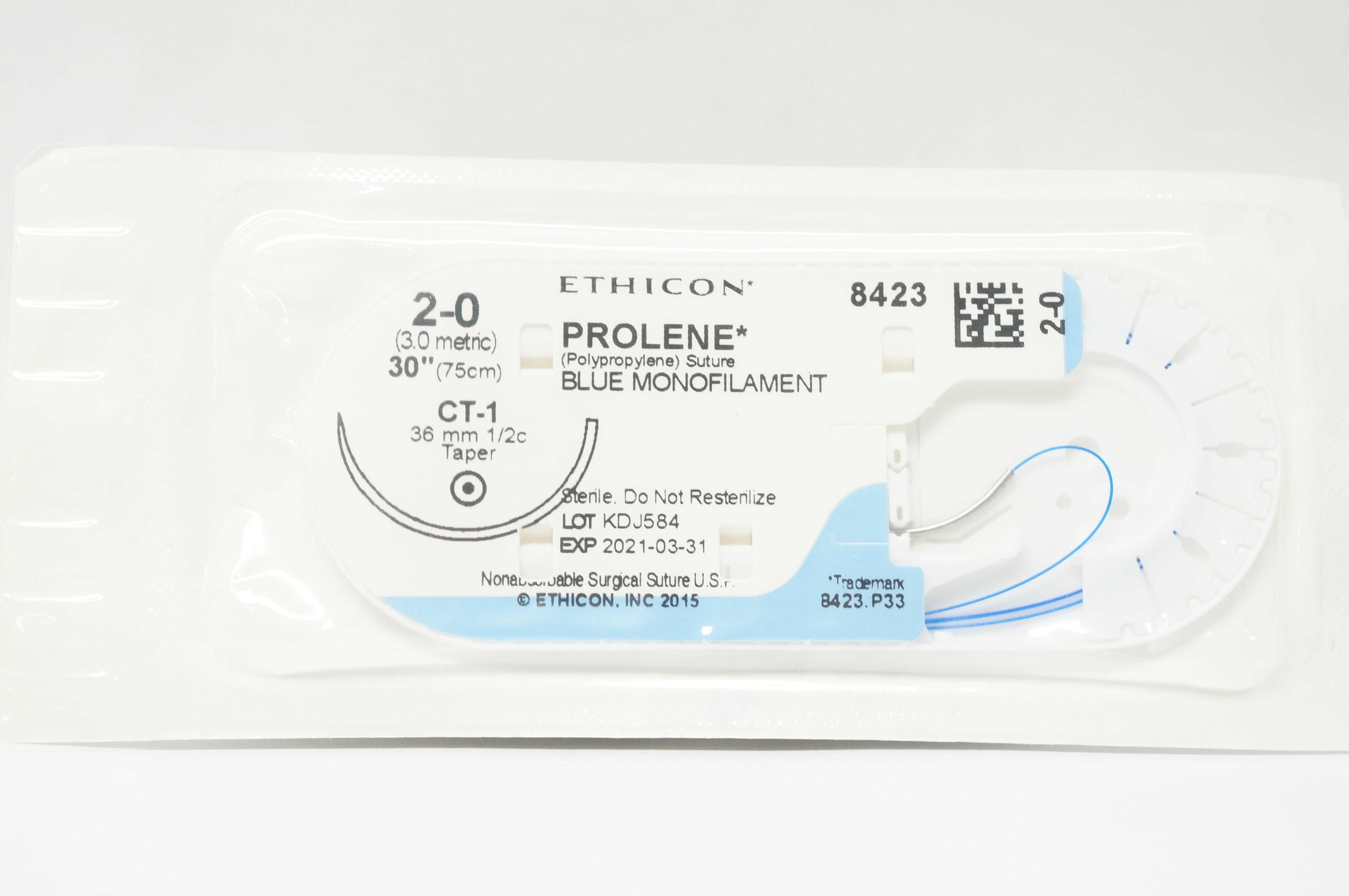 Ethicon 8423 2-0 PROLENE Polypropylene CT-1, 36mm 1/2c Taperpoint, 30inch (x)