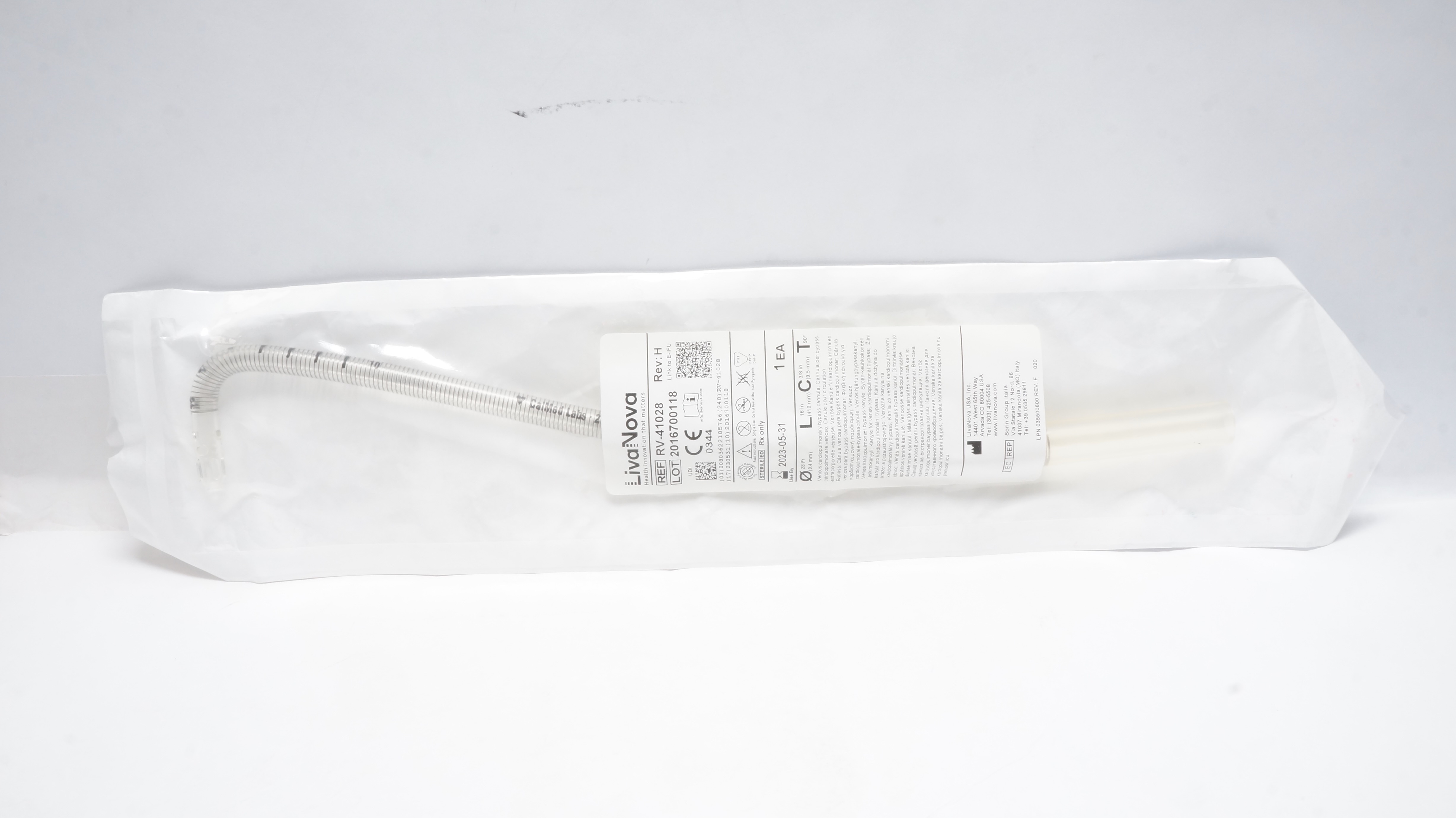 LivaNova RV-41028 Venous Cardiopulmonary Bypass Cannula 28Fr, 16 x 3/8inch (x)