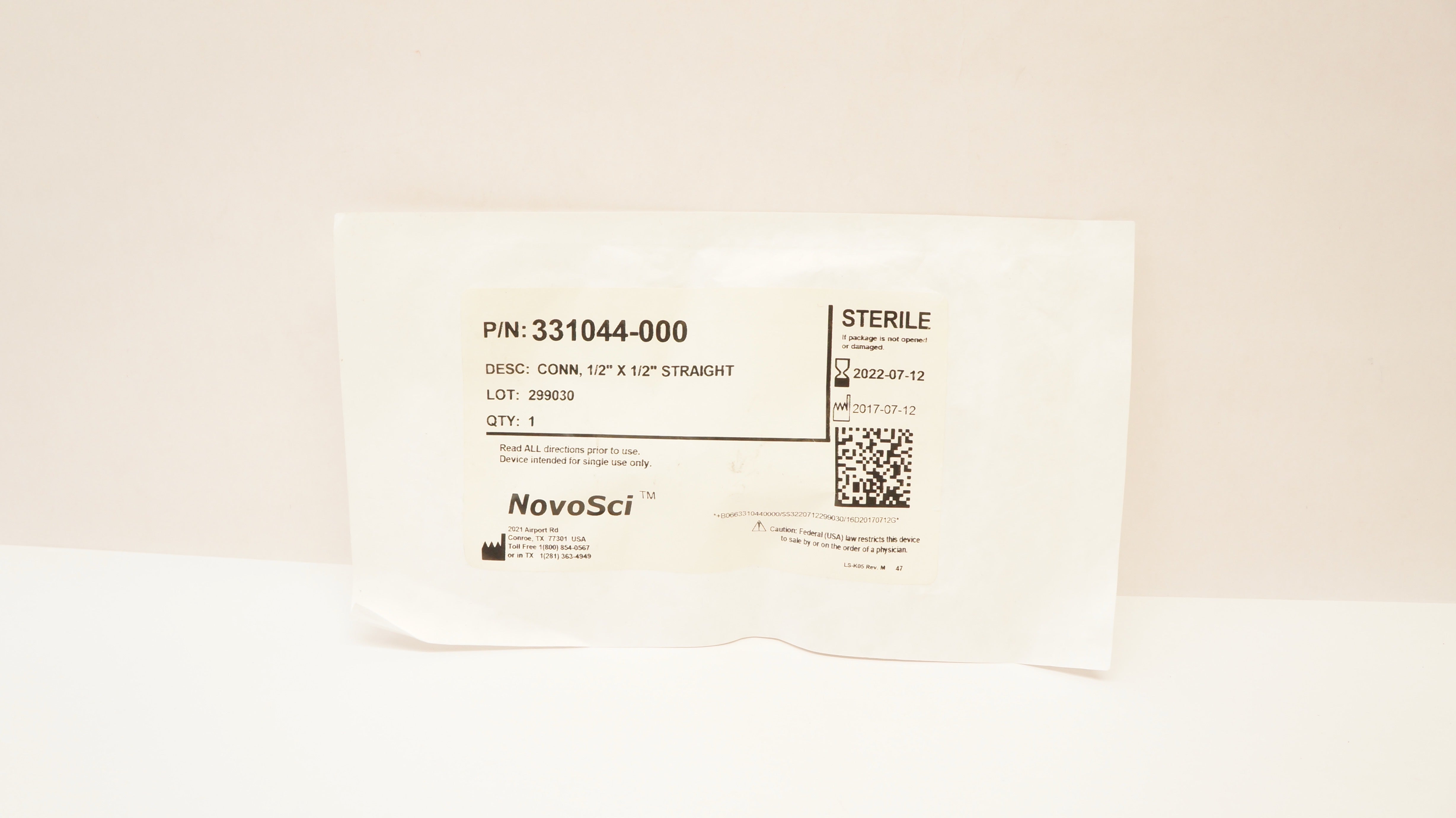 NovoSci 331044-000 Conn, 1/2In x 1/2In Straight (x)