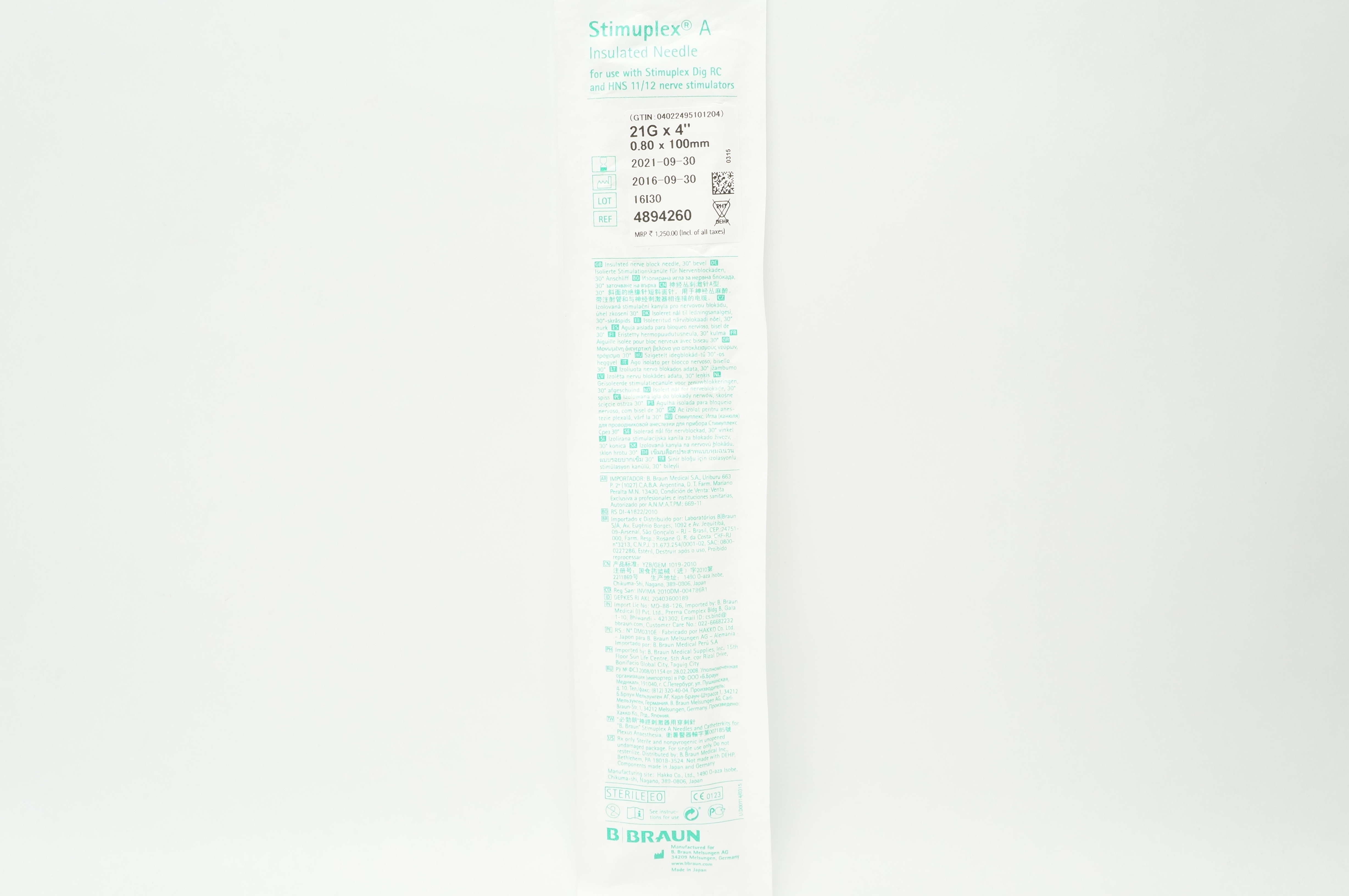 Braun 4894260 Stimuplex A Insulated Ndle 21G x 4 inch (x)