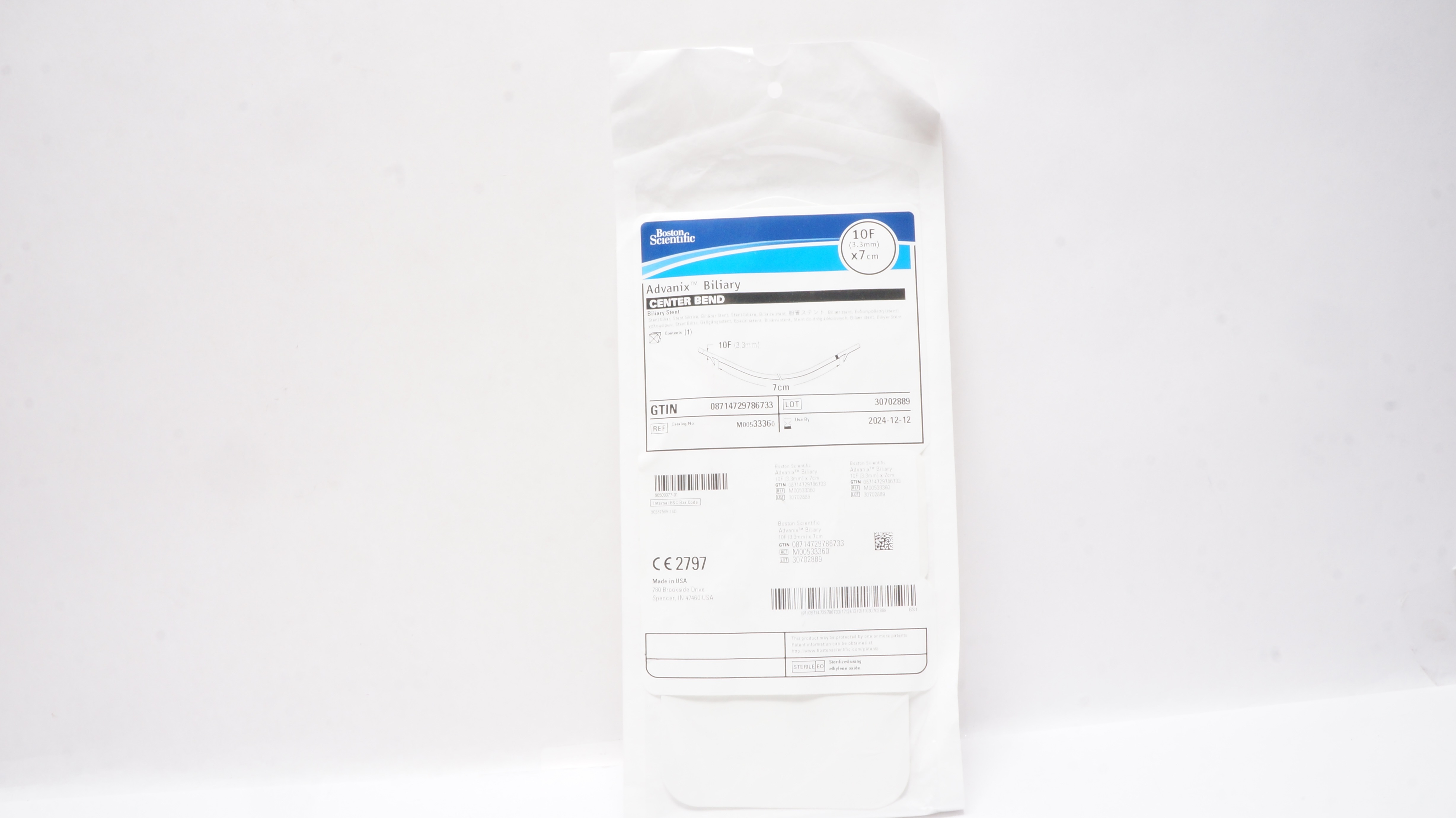 Boston Scientific 3336 Advanix Biliary Center Bend Stnt. 10F x 7cm