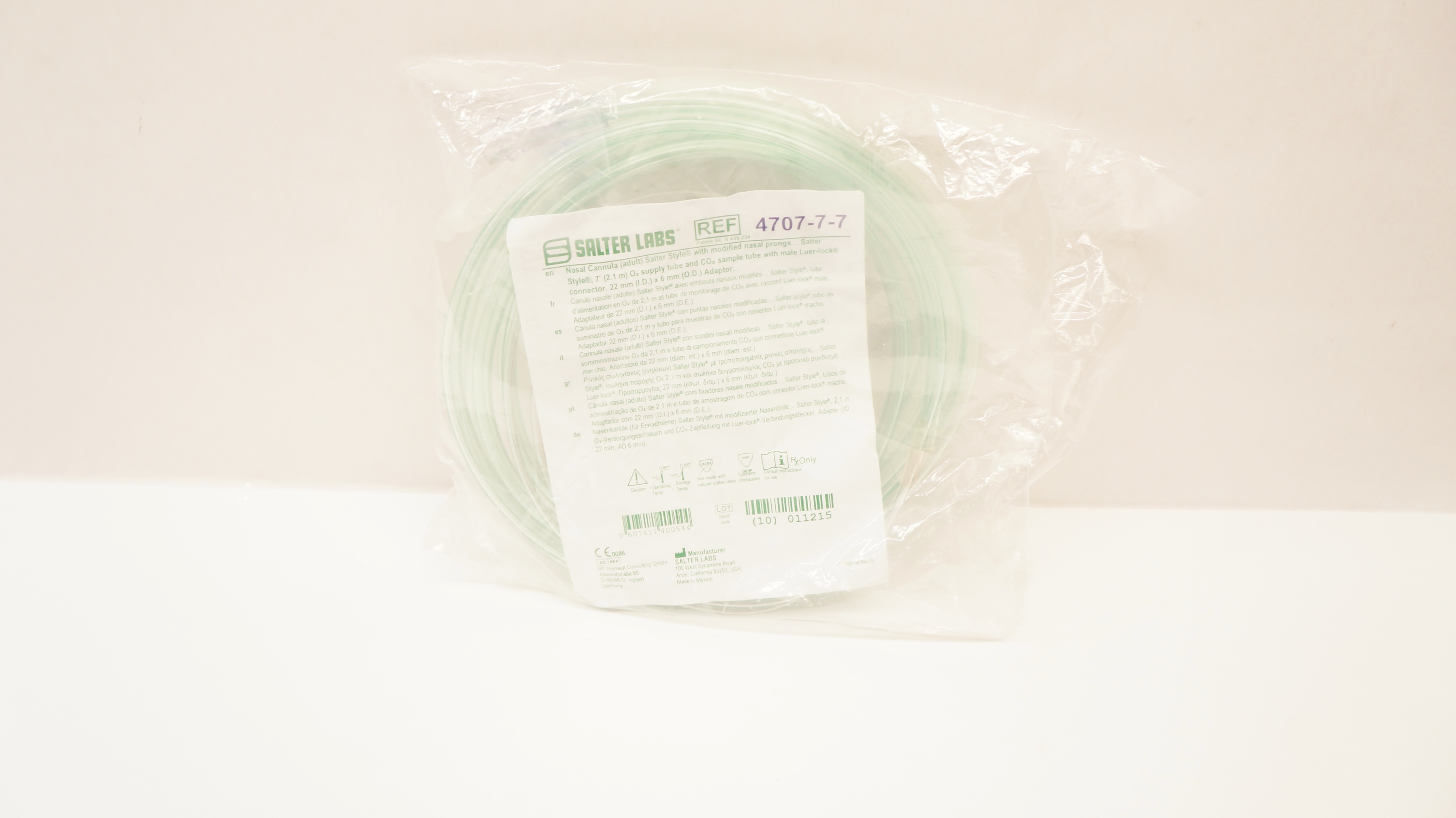 Salter Labs 4707-7-7 Salter-Style Adult EtCO2/O2 Nasal Divided Cannula 7ft.