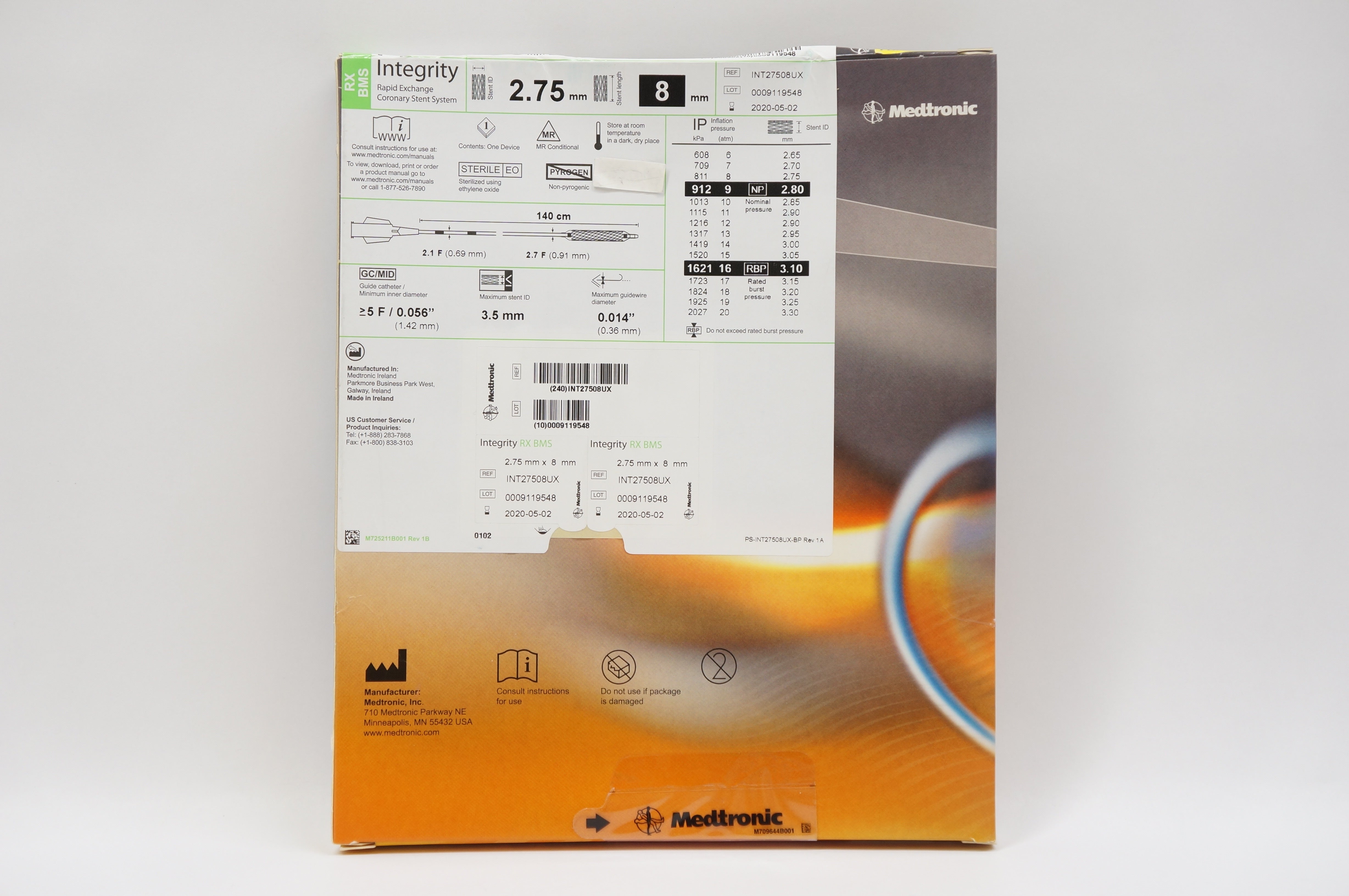 Medtronic INT27508UX Integrity Cor S t n t System RX BMS 2.75mm x 8mm (exp)