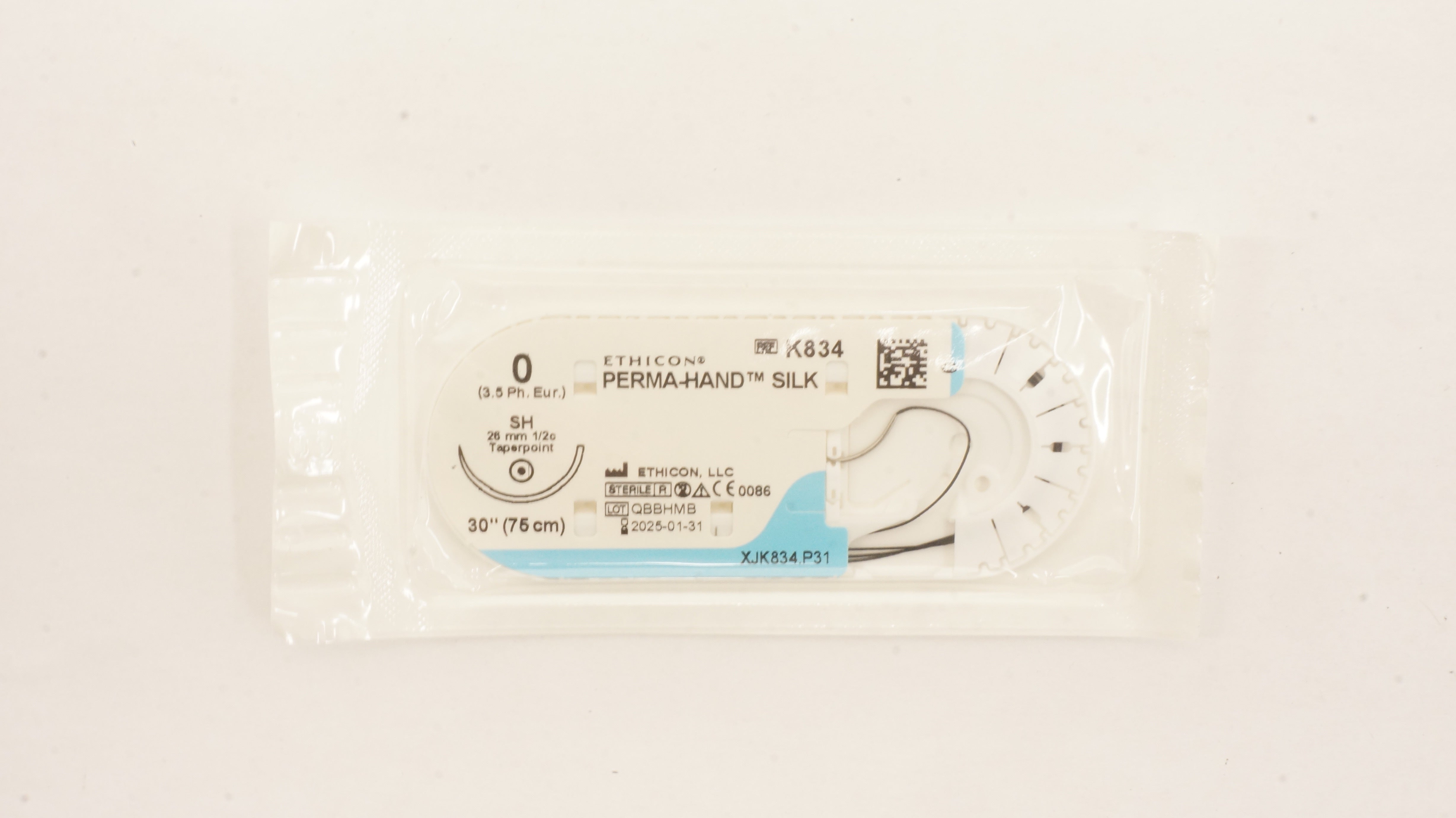 Ethicon K834 0 Perma-Hand Silk Stre SH 26mm 1/2c Taperpoint, 30inch