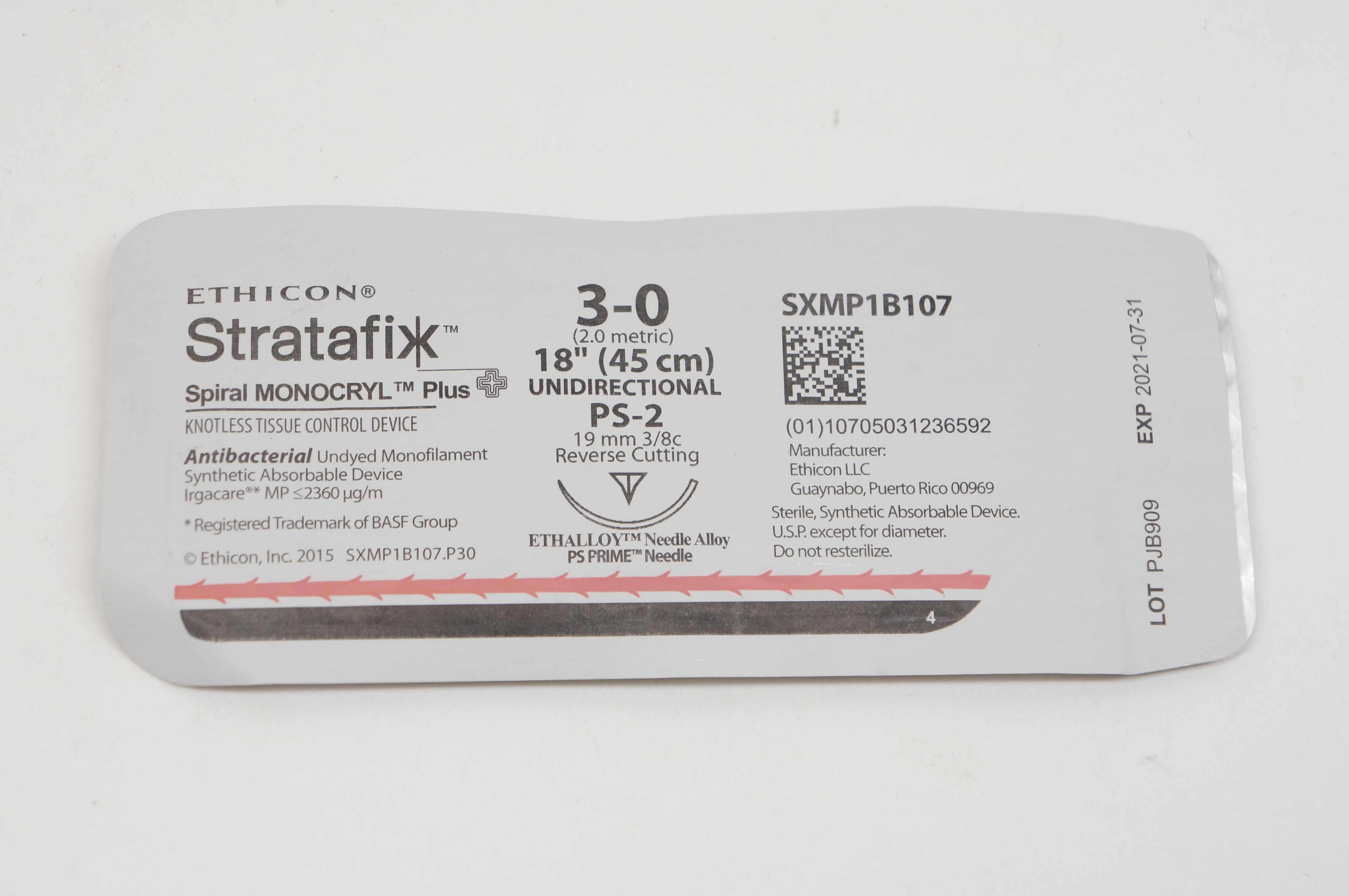 Ethicon SXMP1B107 3-0 Stratafix, PS-2, 19mm 3/8c Reverse Cutting, 18inch