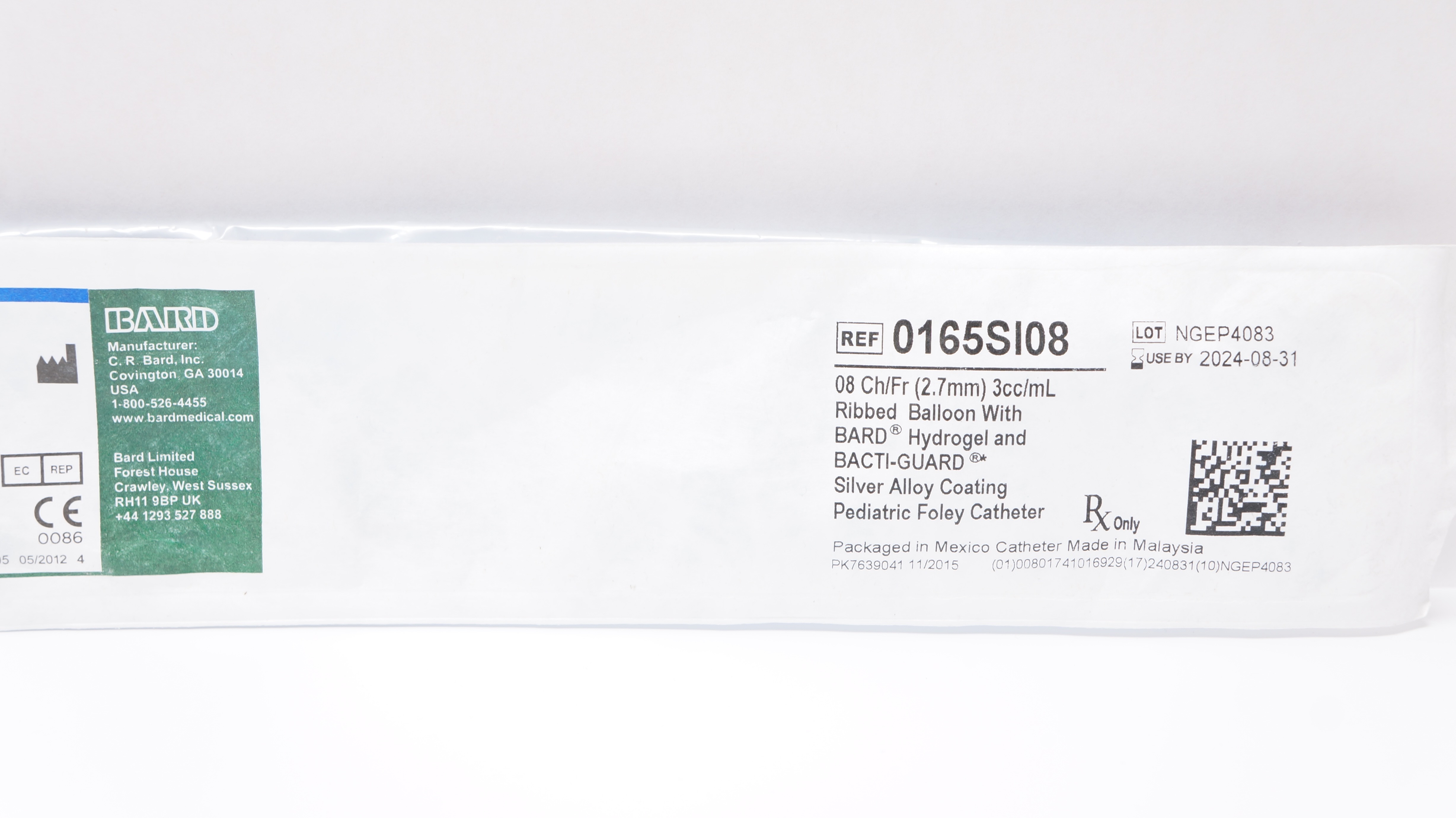 Bard 0165SI08 Bardex I.C. Anti-Infective Foley Cath. 08Ch/Fr 3cc Balloon (x)