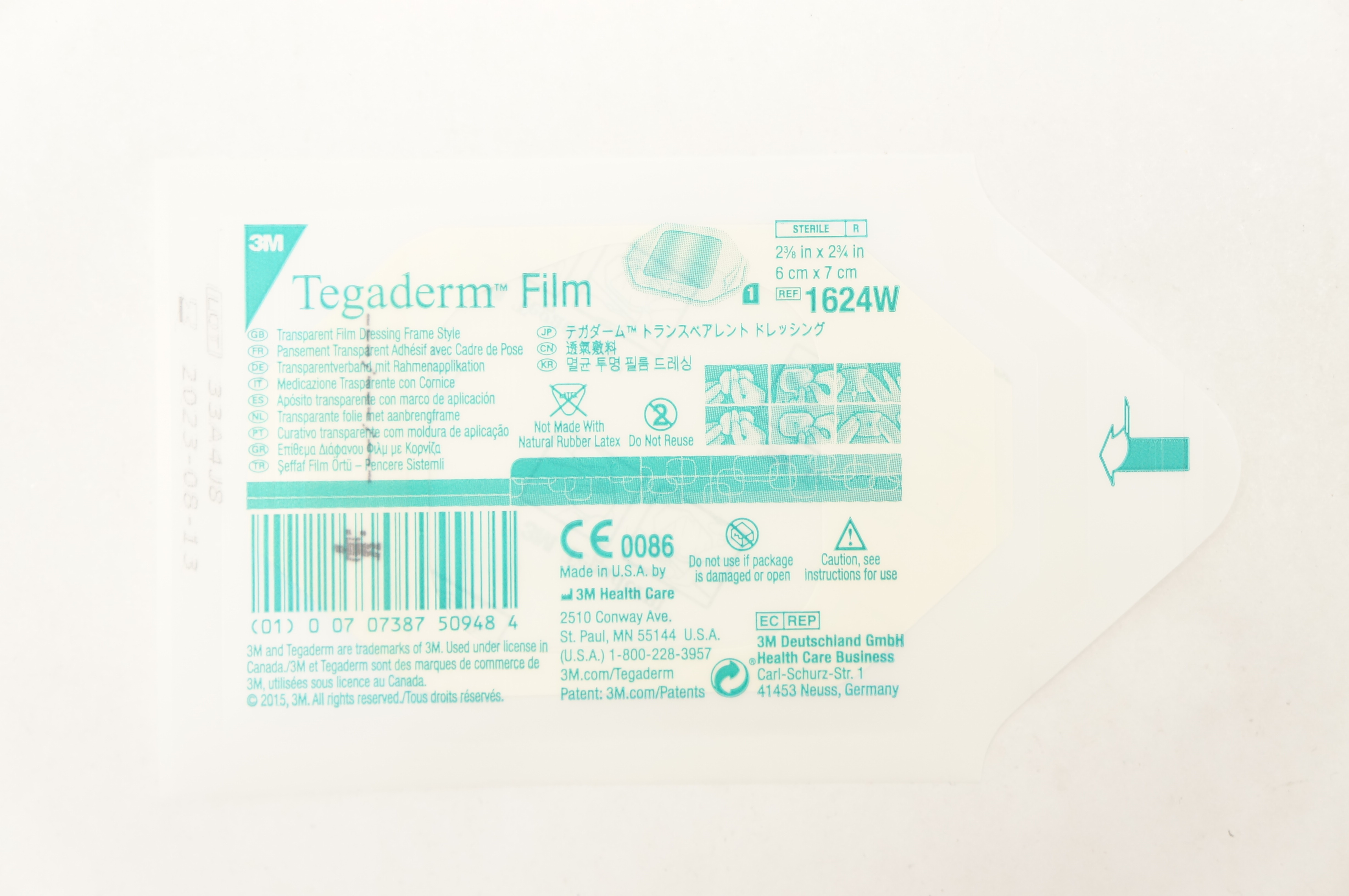 3M 1624W Tegaderm Transparent Film Dressing Frame Style 2-3/8 x 2-3/4 inch