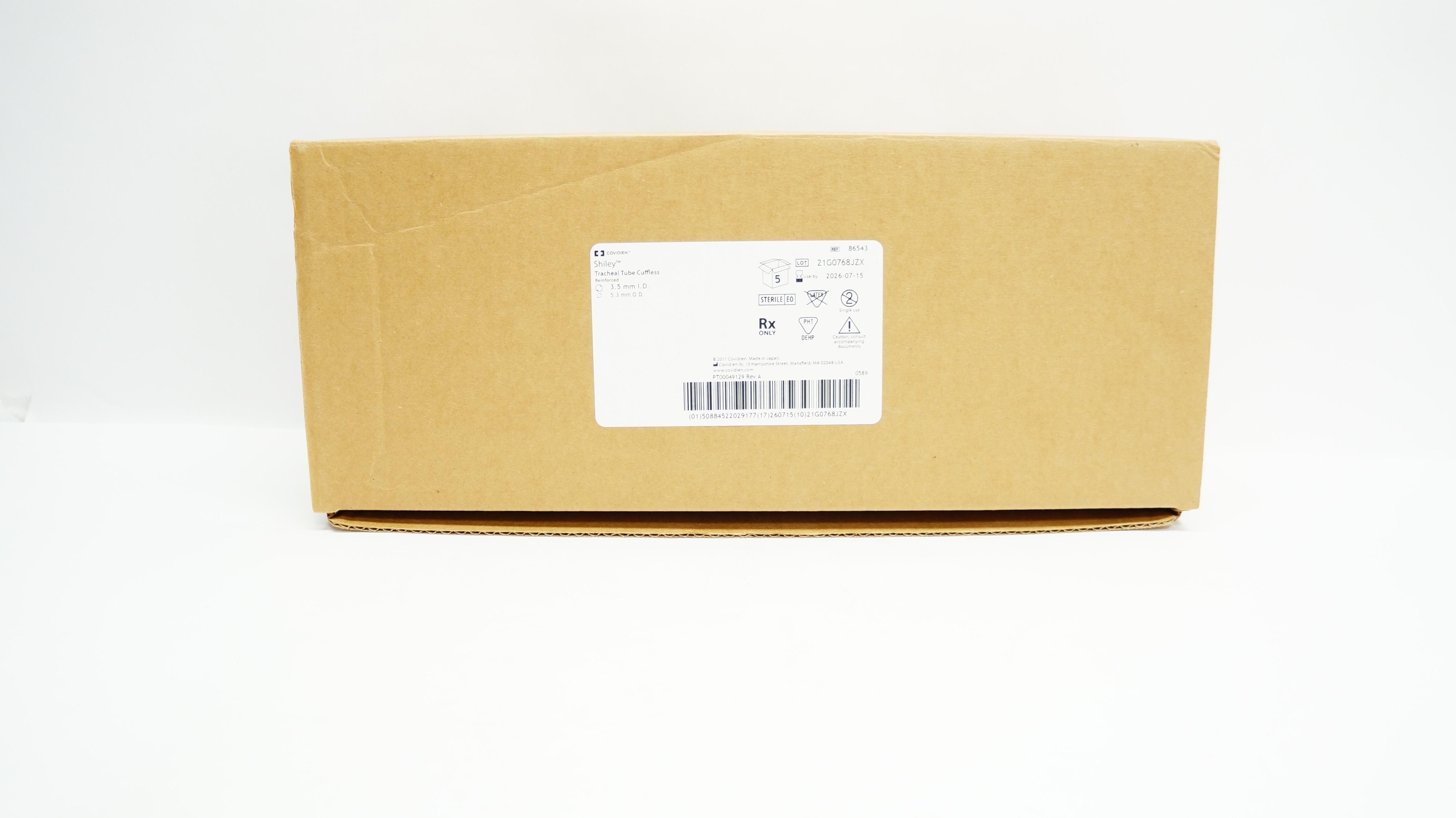 Covidien 86543 Shiley Tracheal Tube Cuffless 3.5 mm ID x 5.3 mm OD - Box of 5