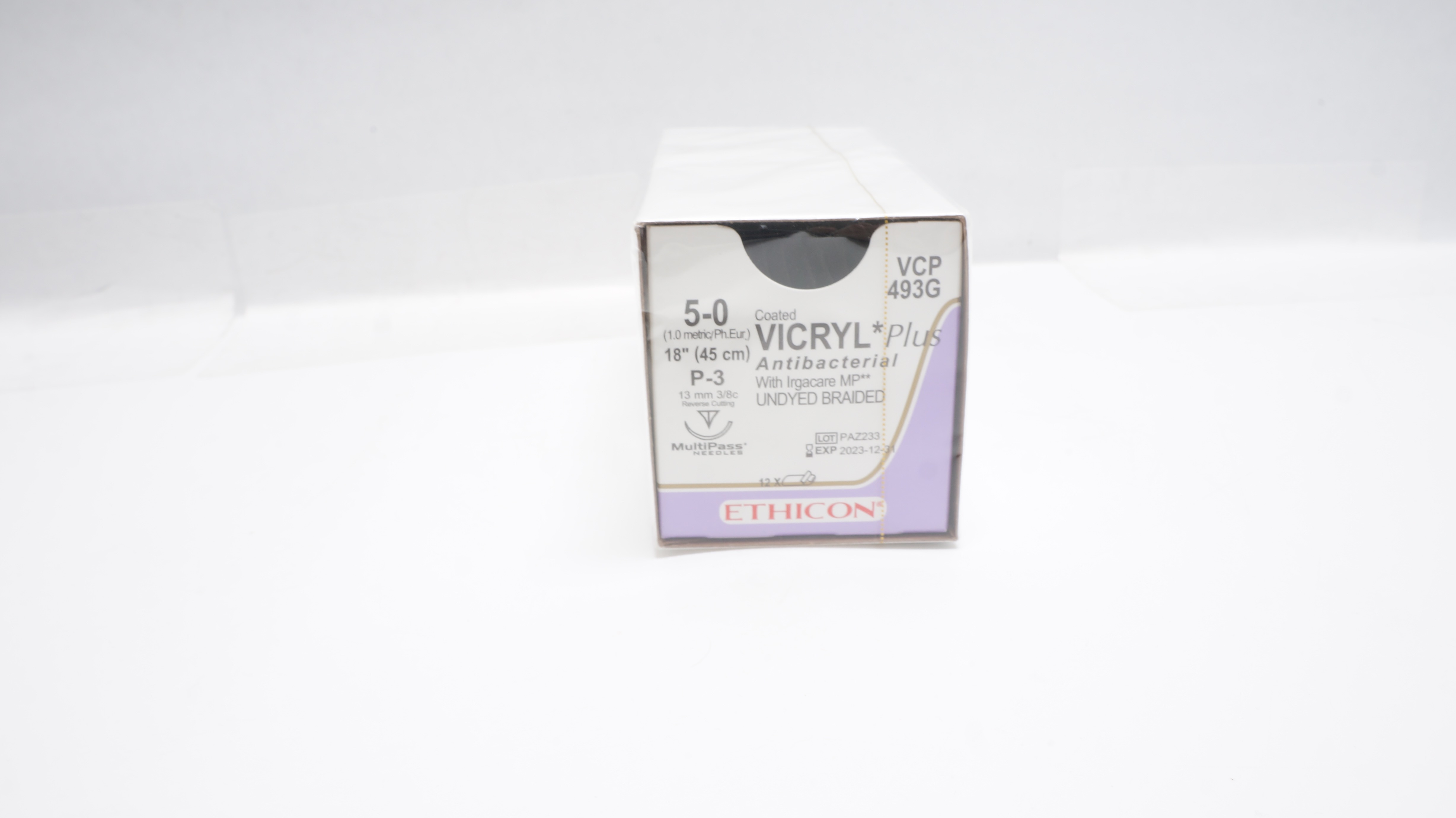 Ethicon VCP493G VICRYL Plus, P-3, Undyed Braided 18inch (x) - Box of 12