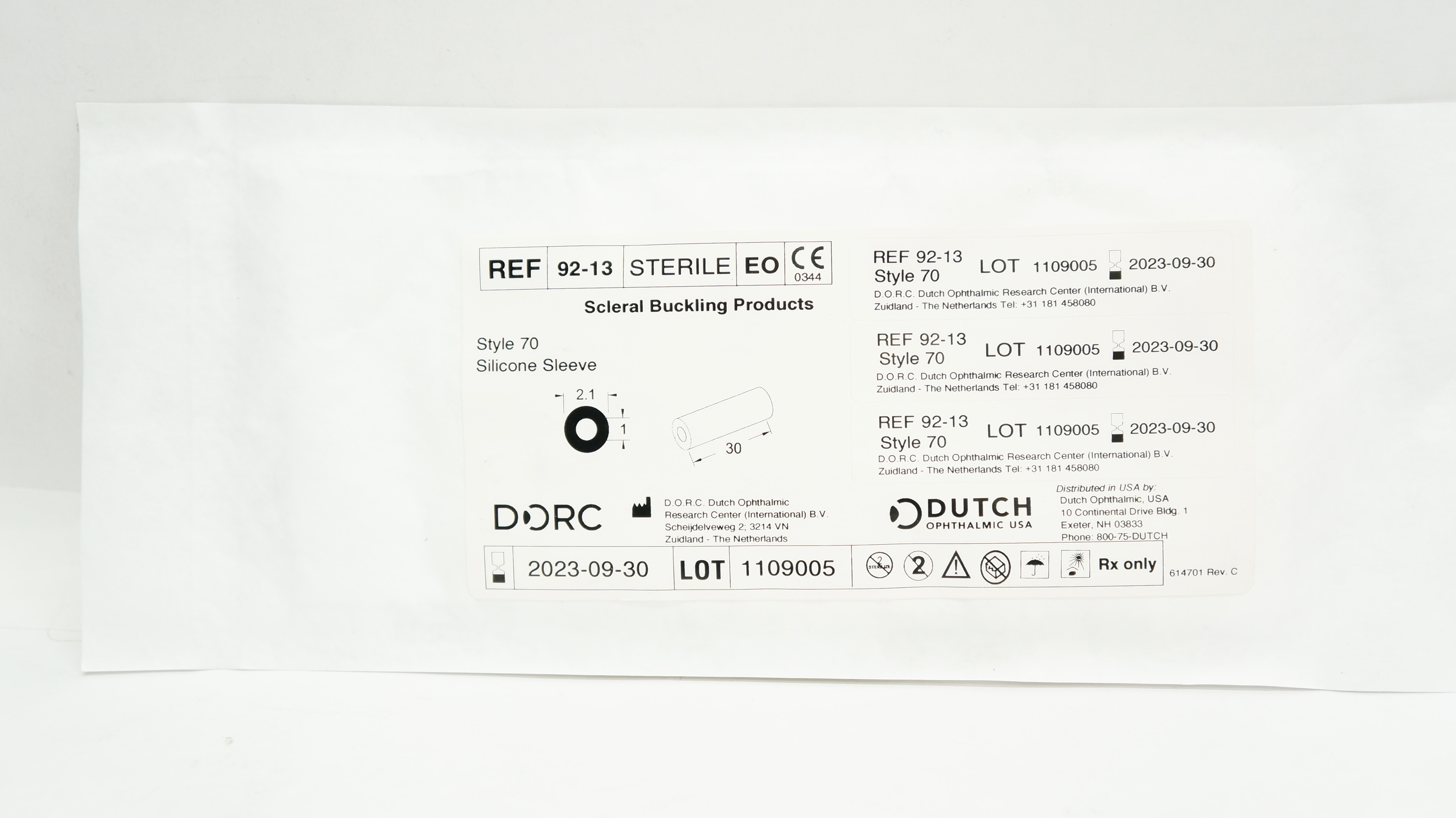 DORC 92-13 Scleral Buckling Products Style 70 Silicone Sleeve 2.1 x 30
