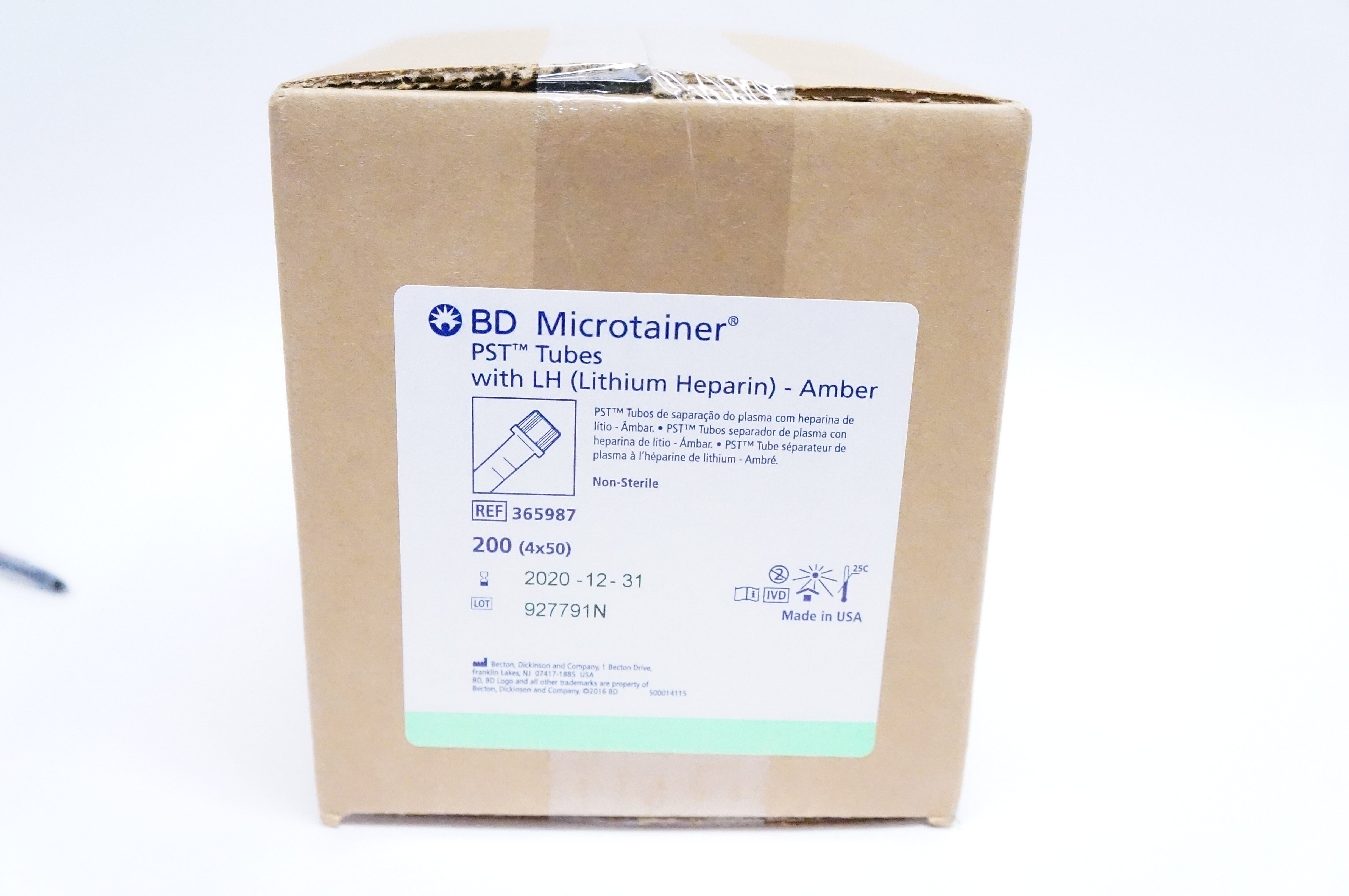 BD 365987 Microtainer PST Tubes with LH (Lithium Heparin) Amber (x) - Box of 200