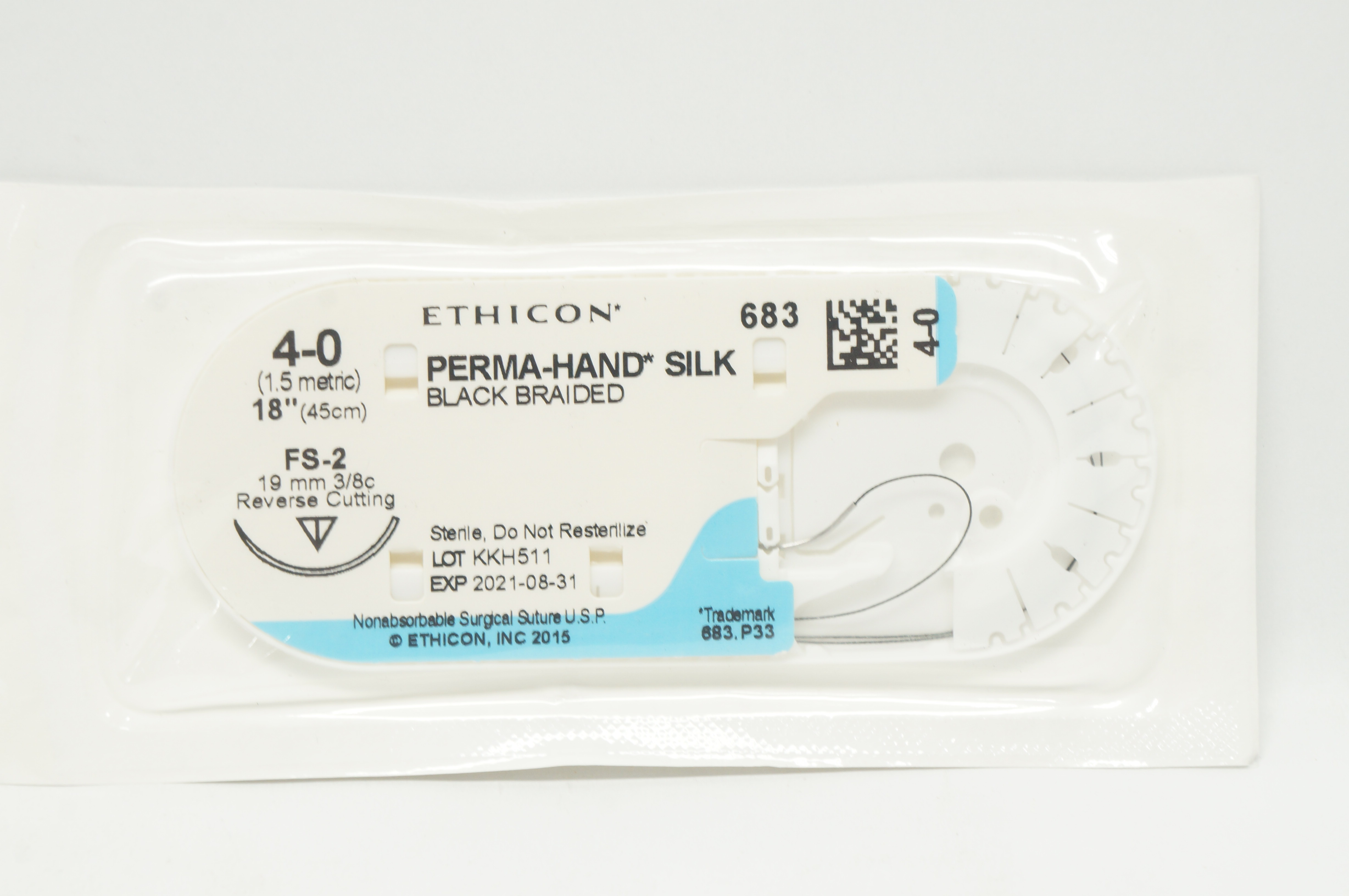 Ethicon 683 4-0 Perma-Hand Silk FS-2 19mm 3/8c Reverse Cutting 18inch (x)
