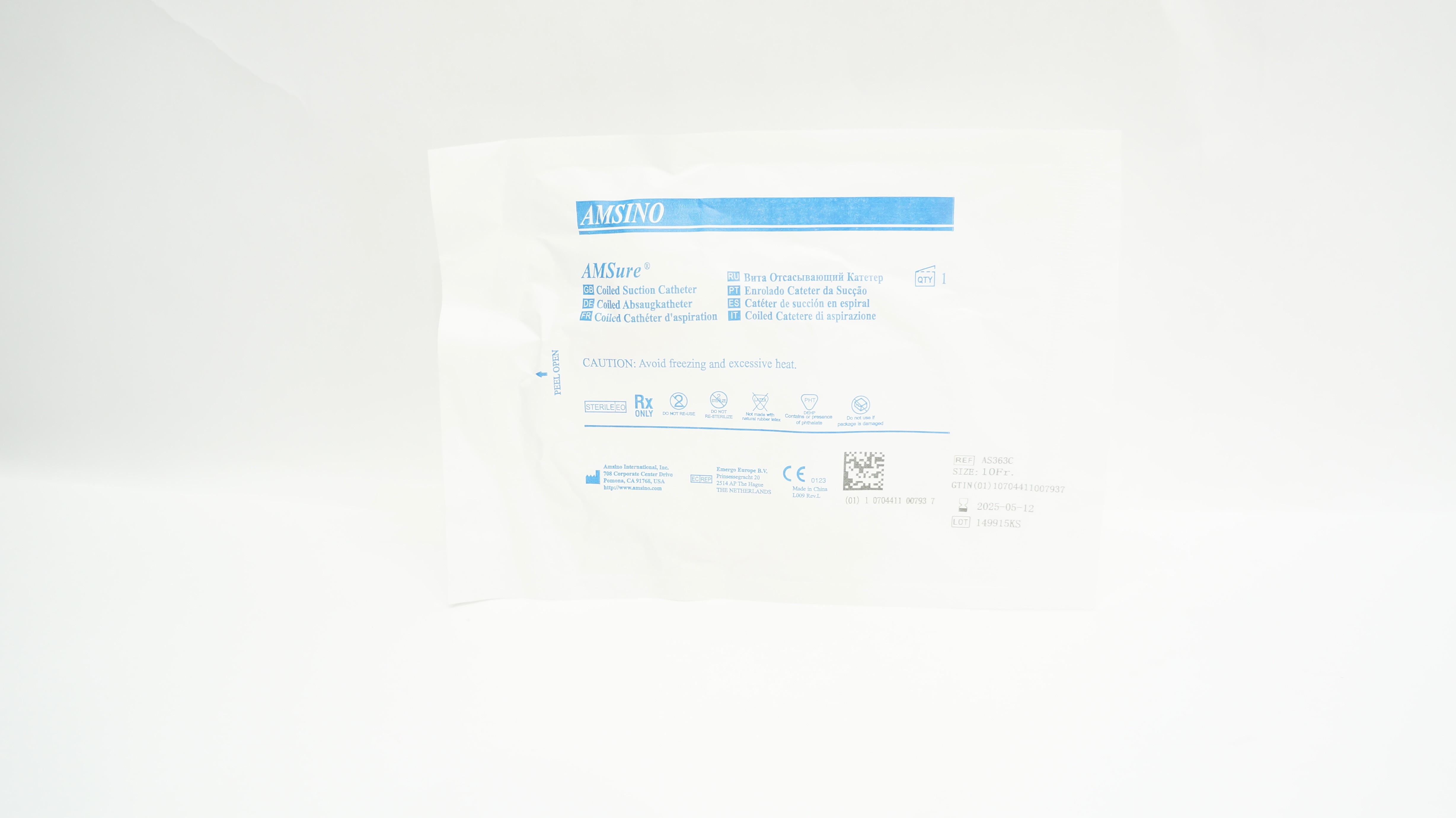 Amsino AS363C AMSure Coiled Suction Cath. 10Fr