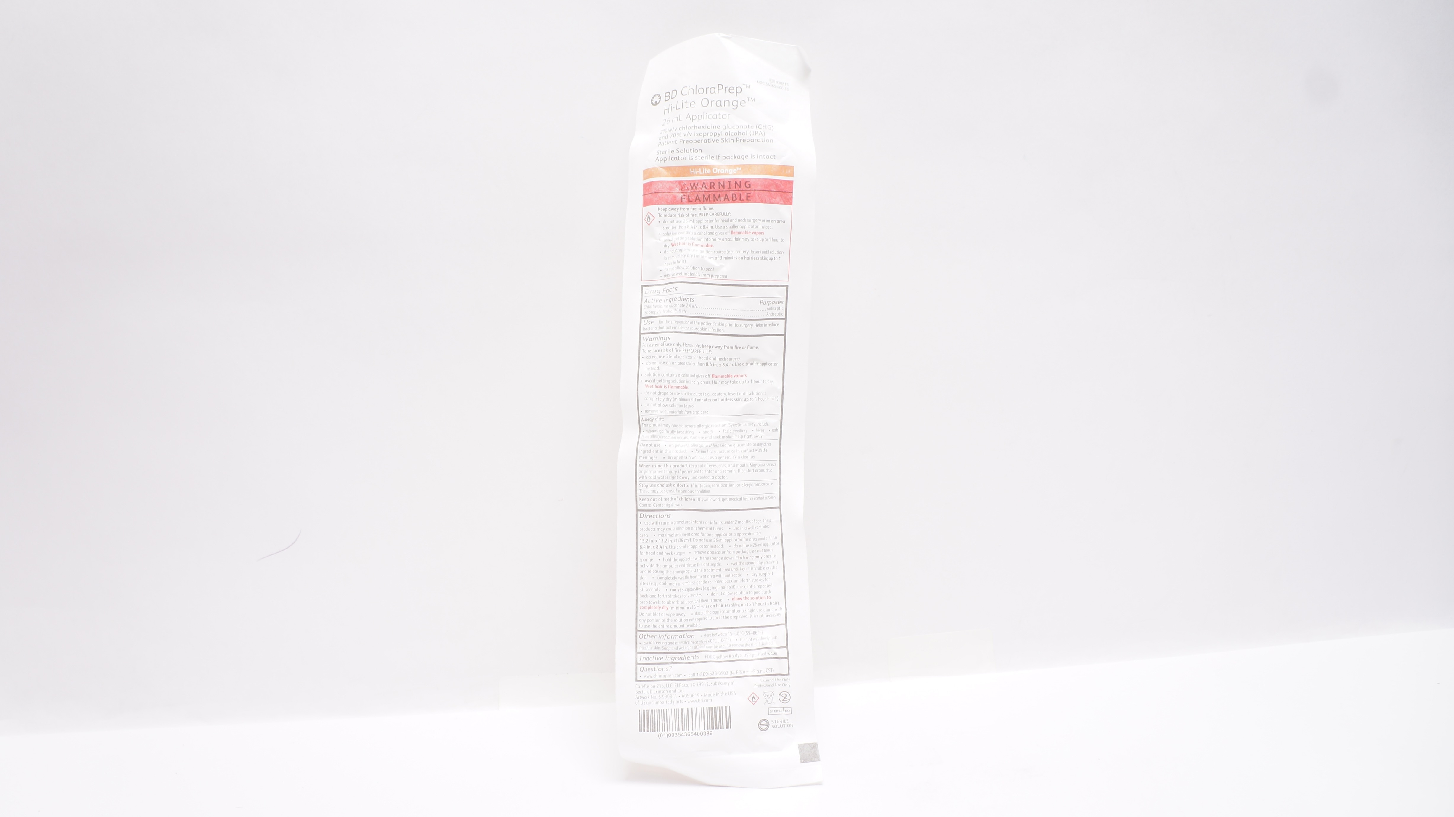 BD 930815 ChloraPrep Hi-Lite Orange 26ml Applicator 2% w/v CHG 70% v/v ISP