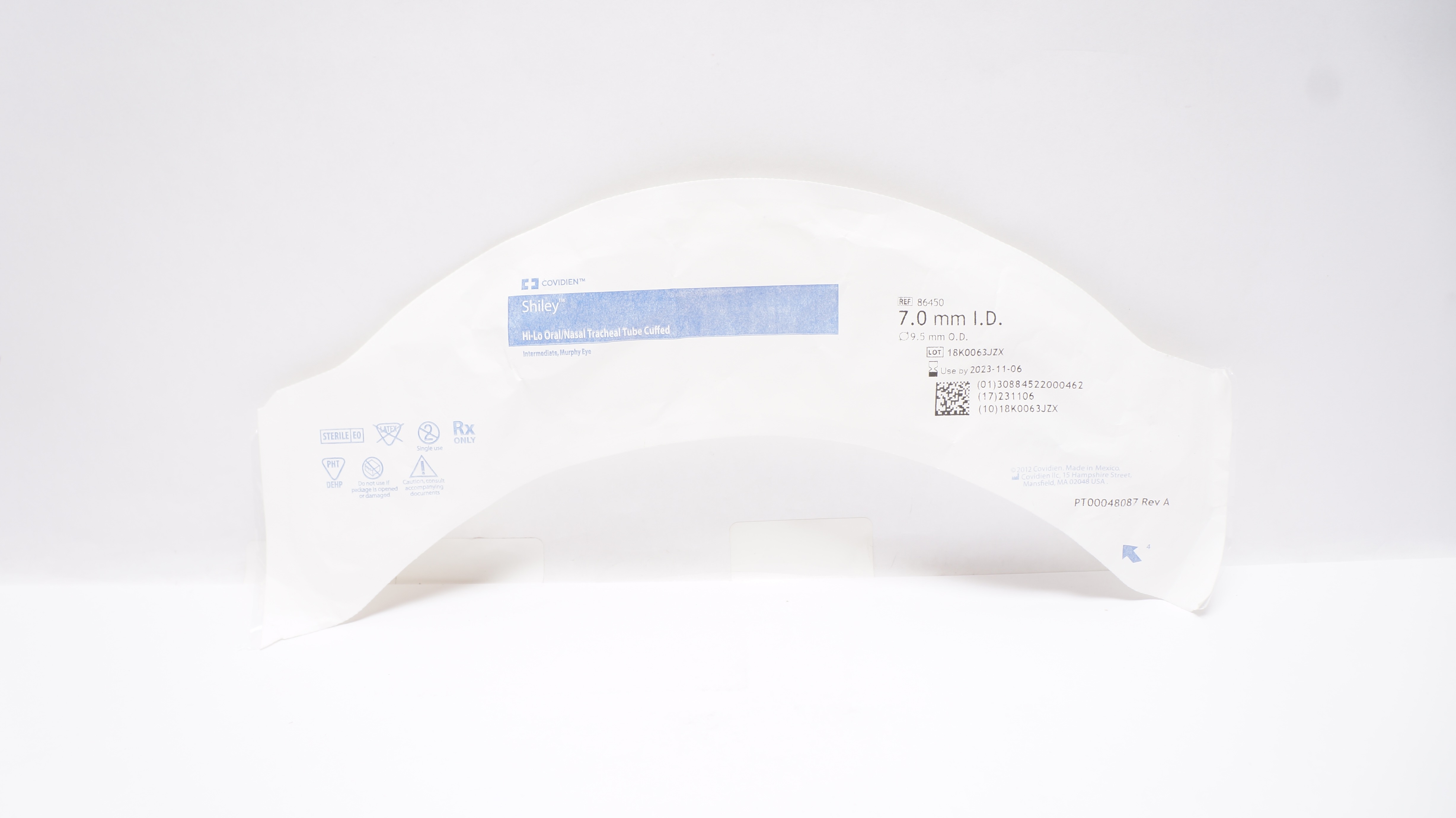 Covidien 86450 Shiley Hi-Lo Oral/Nasal Tracheal Tube Cuffed 7.0mm IDx9.5mm OD(x)