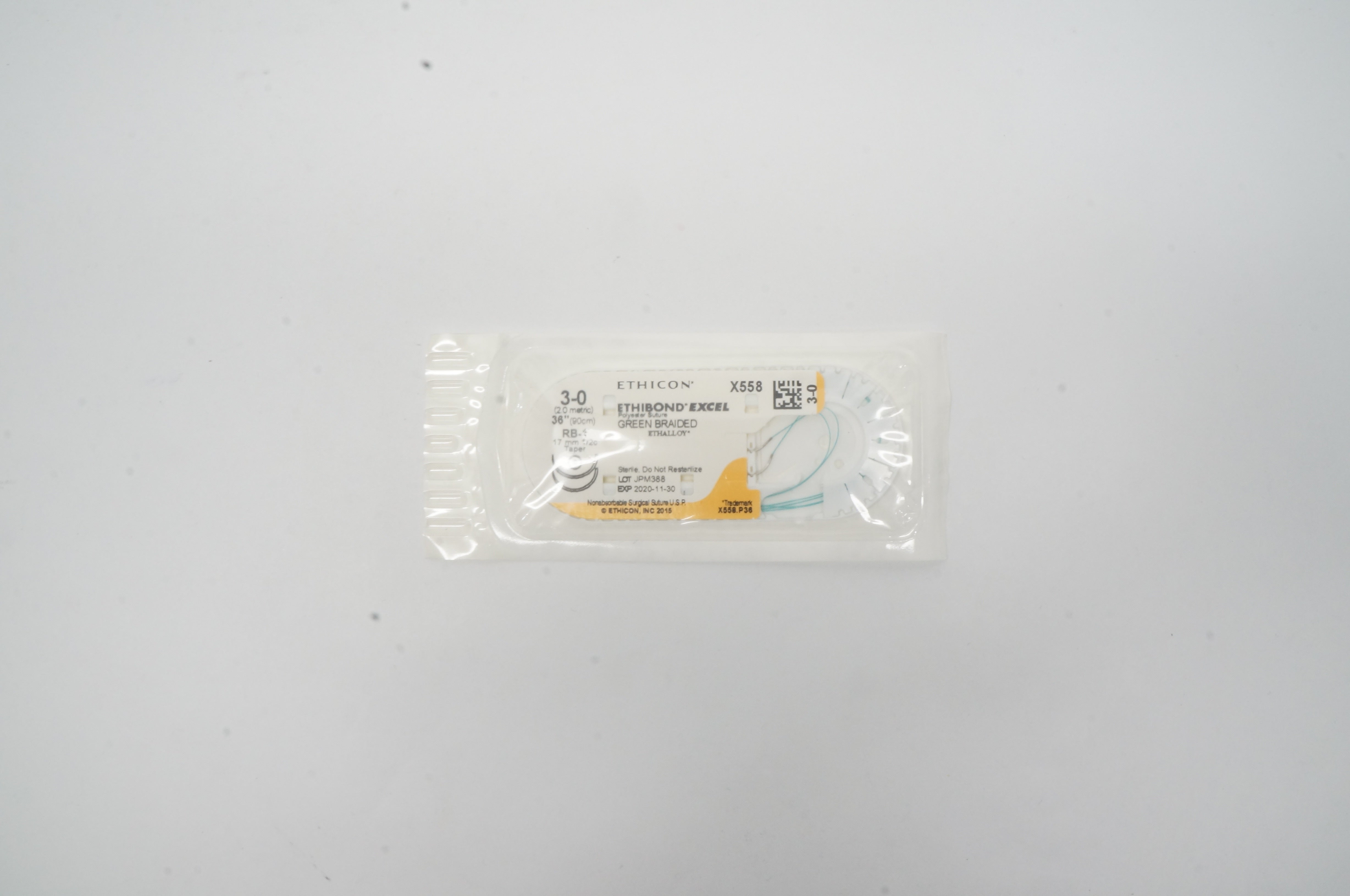 Ethicon X558 3-0 Ethibond Excel Polyester Stre RB-1 17mm 1/2c Taper, 36 inch (x)