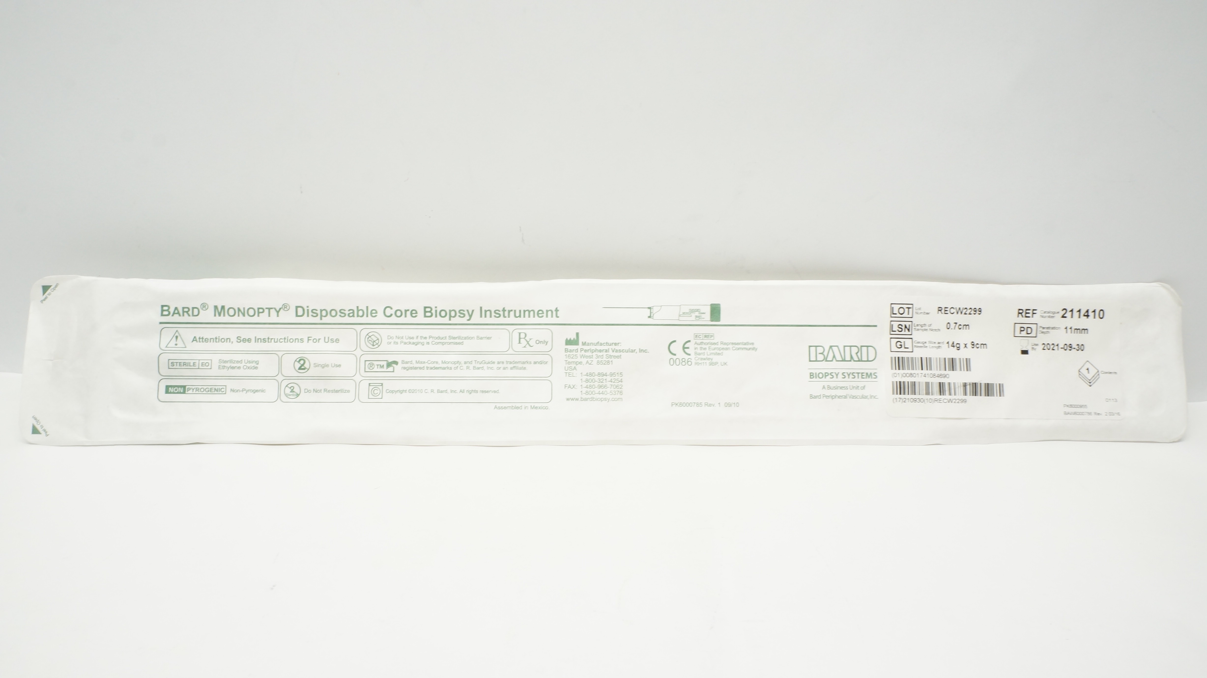 Bard 211410 Monopty Disposable Core Biopsy Instrument 14g x 20cm x 0.7cm (x)